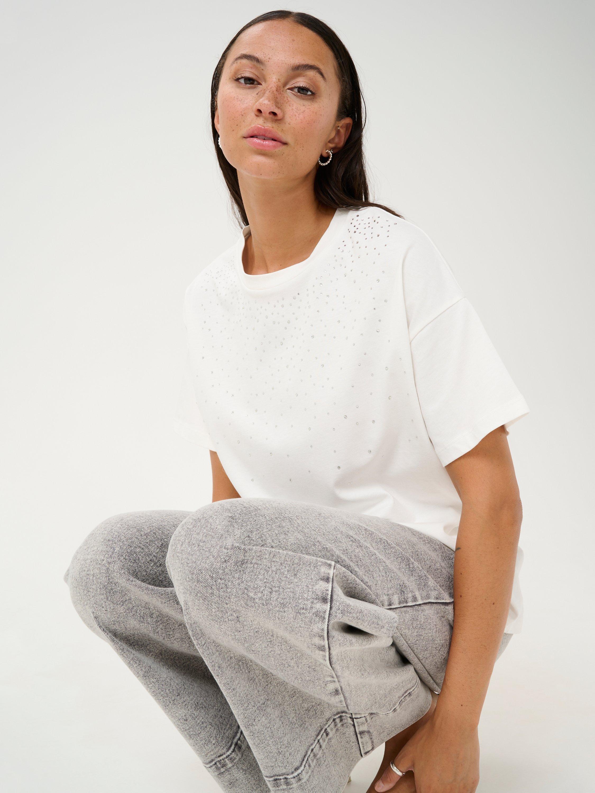 Product image 4 of 6, which shows KAFFE Berisa Cotton Crew Neck T-Shirt, Chalk, XS