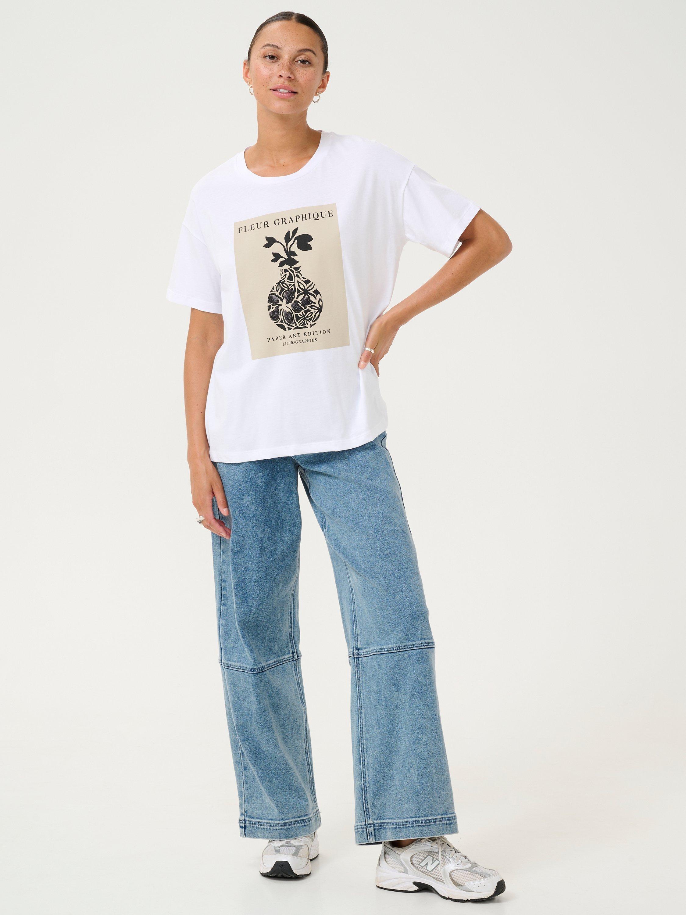 Product image 3 of 6, which shows KAFFE Fin Graphic Cotton T-Shirt, Optical White, XXL