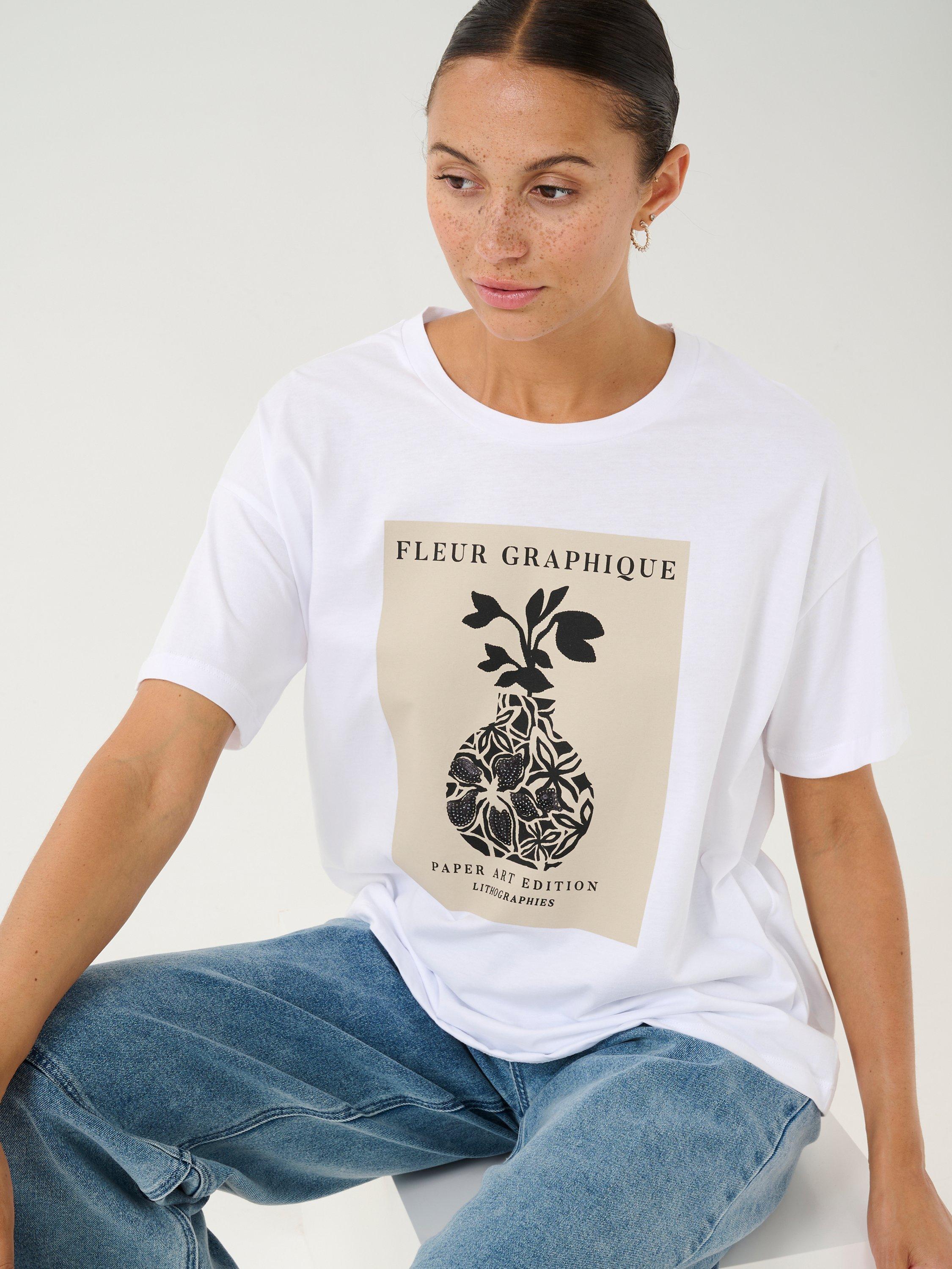 Product image 4 of 6, which shows KAFFE Fin Graphic Cotton T-Shirt, Optical White, XXL