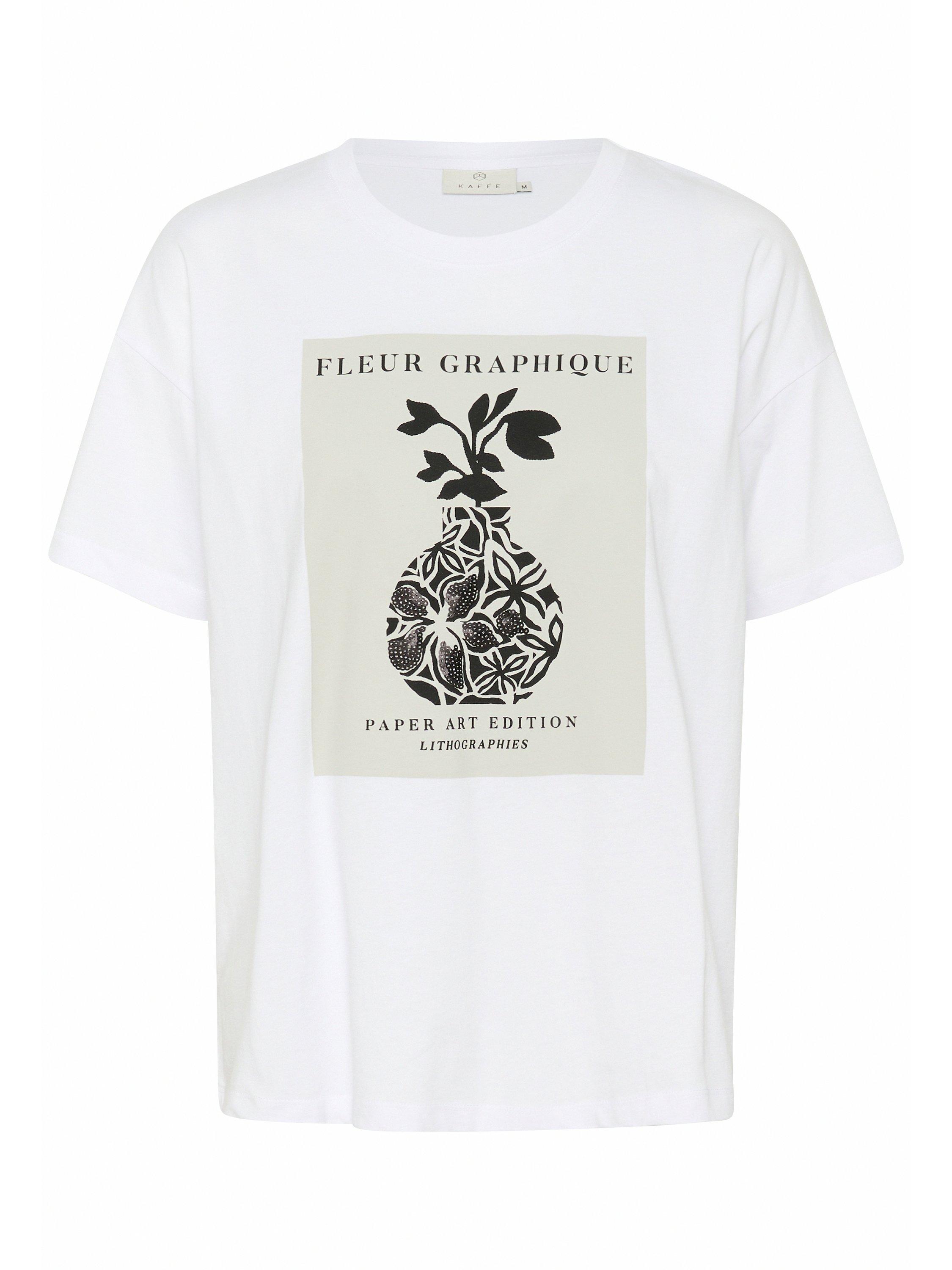 Product image 5 of 6, which shows KAFFE Fin Graphic Cotton T-Shirt, Optical White, XXL