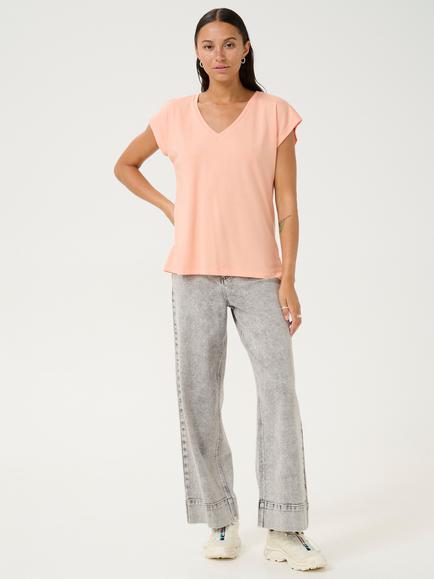 KAFFE KAlise V-Neck T-Shirt, Elephant Skin - view 2, Peach Nectar