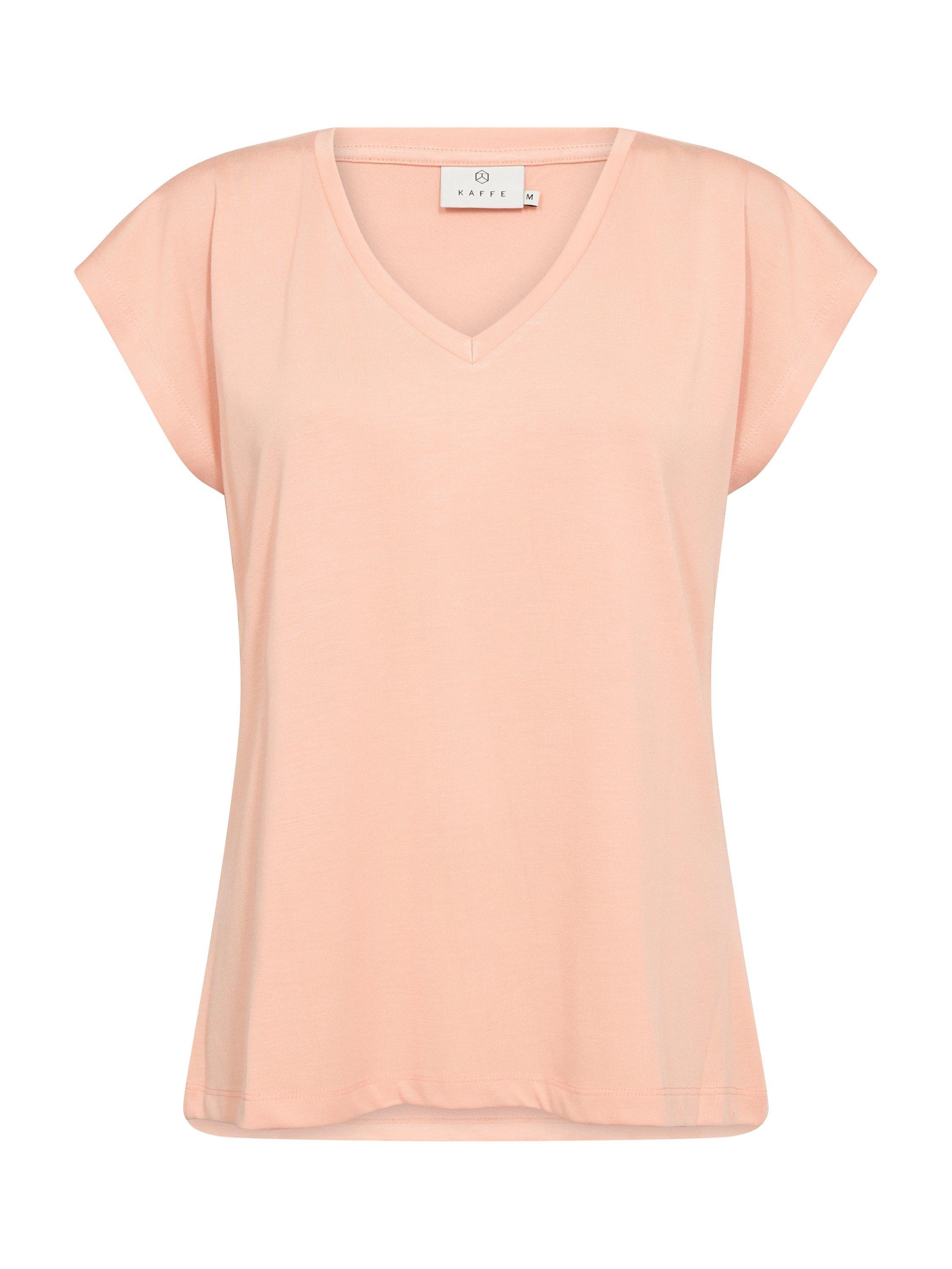 Product image 4 of 5, which shows KAFFE KAlise V-Neck T-Shirt, Elephant Skin, Peach Nectar, XS