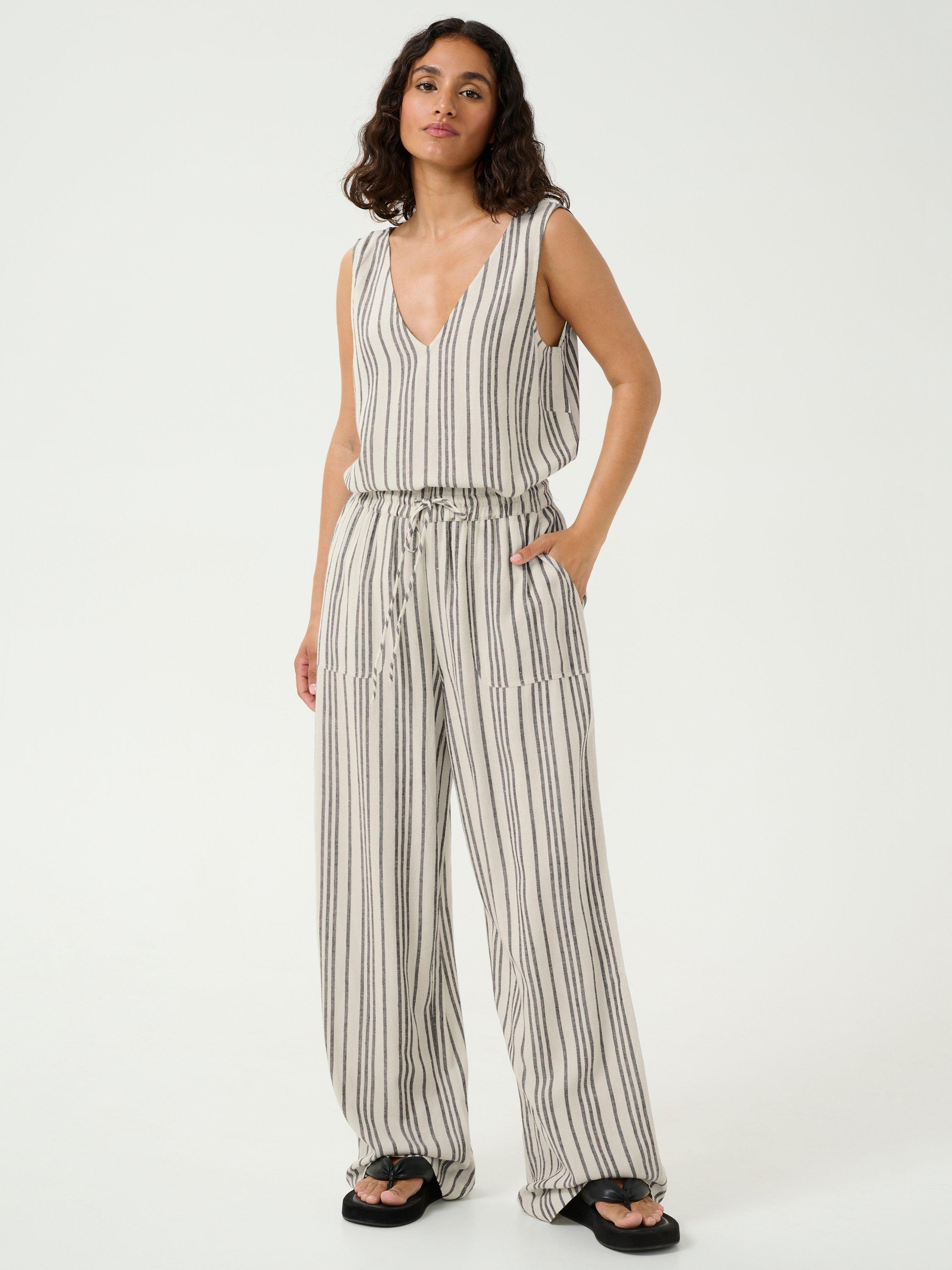 Product image 3 of 6, which shows KAFFE Milia Stripe High Waist Trousers, Beige/Multi, 8