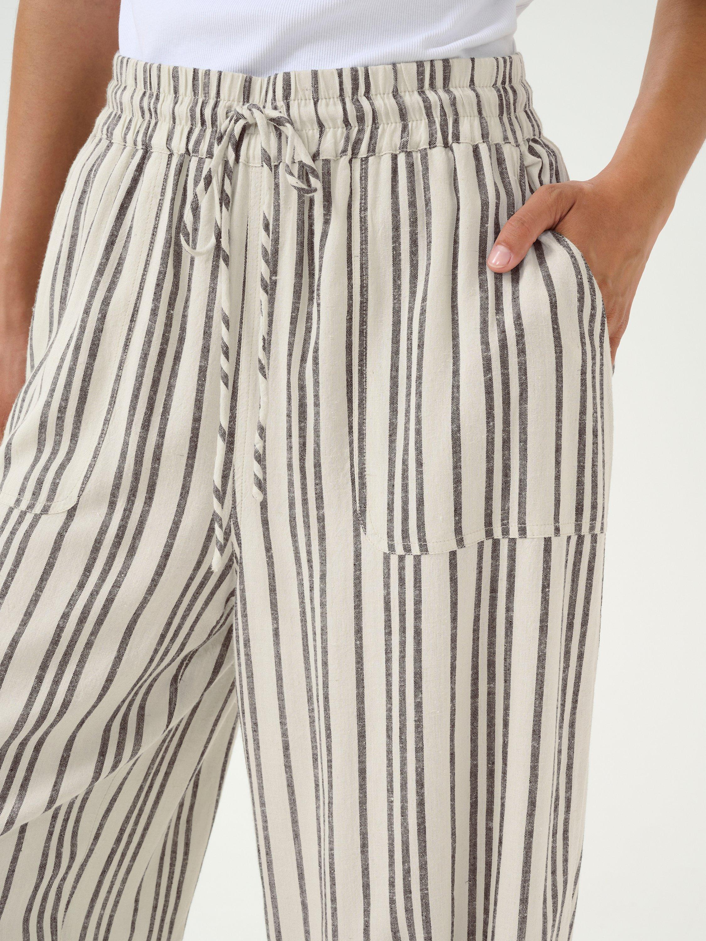 Product image 4 of 6, which shows KAFFE Milia Stripe High Waist Trousers, Beige/Multi, 8