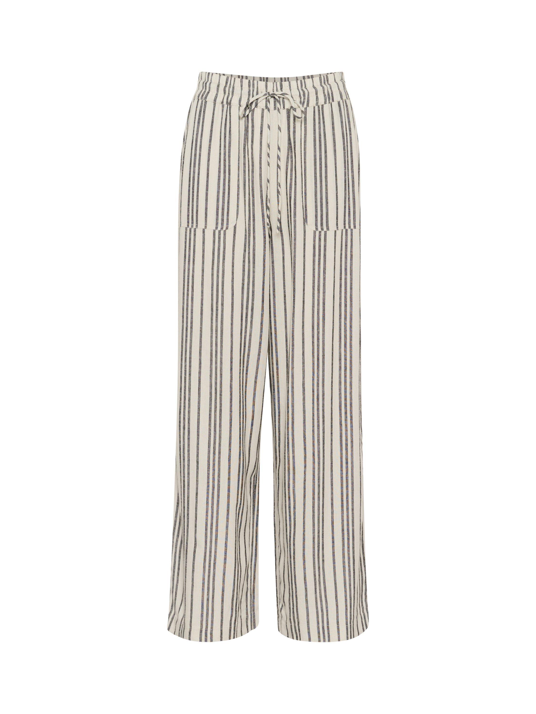 Product image 5 of 6, which shows KAFFE Milia Stripe High Waist Trousers, Beige/Multi, 8