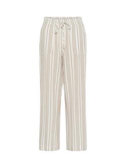 KAFFE Milia Stripe Relaxed Fit Trousers, Chinchilla, Chinchilla