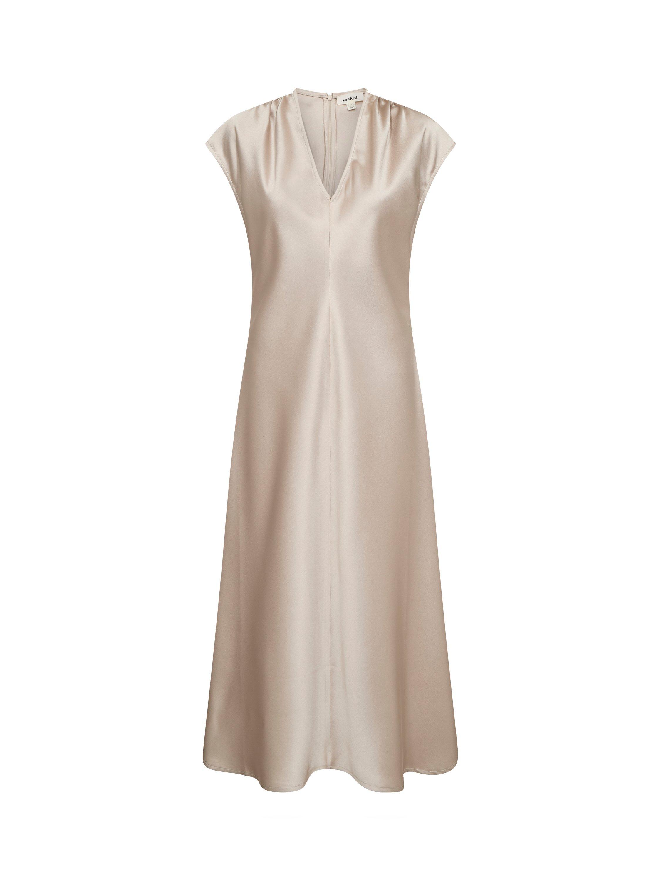 Product image 1 of 2, which shows Soaked In Luxury Liva Satin Slip Midi Dress, Taupe, XS