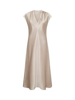 Soaked In Luxury Liva Satin Slip Midi Dress, Taupe, Taupe