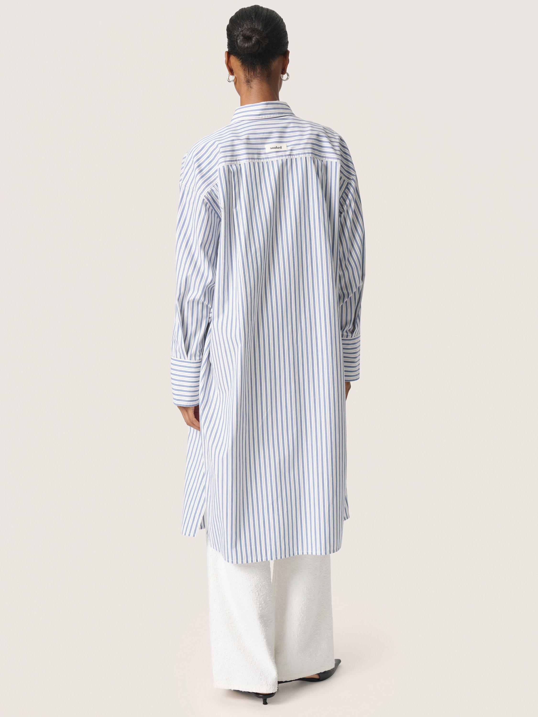Product image 2 of 5, which shows Soaked In Luxury Mimilou Stripe Shirt Dress, Blue/White, XS