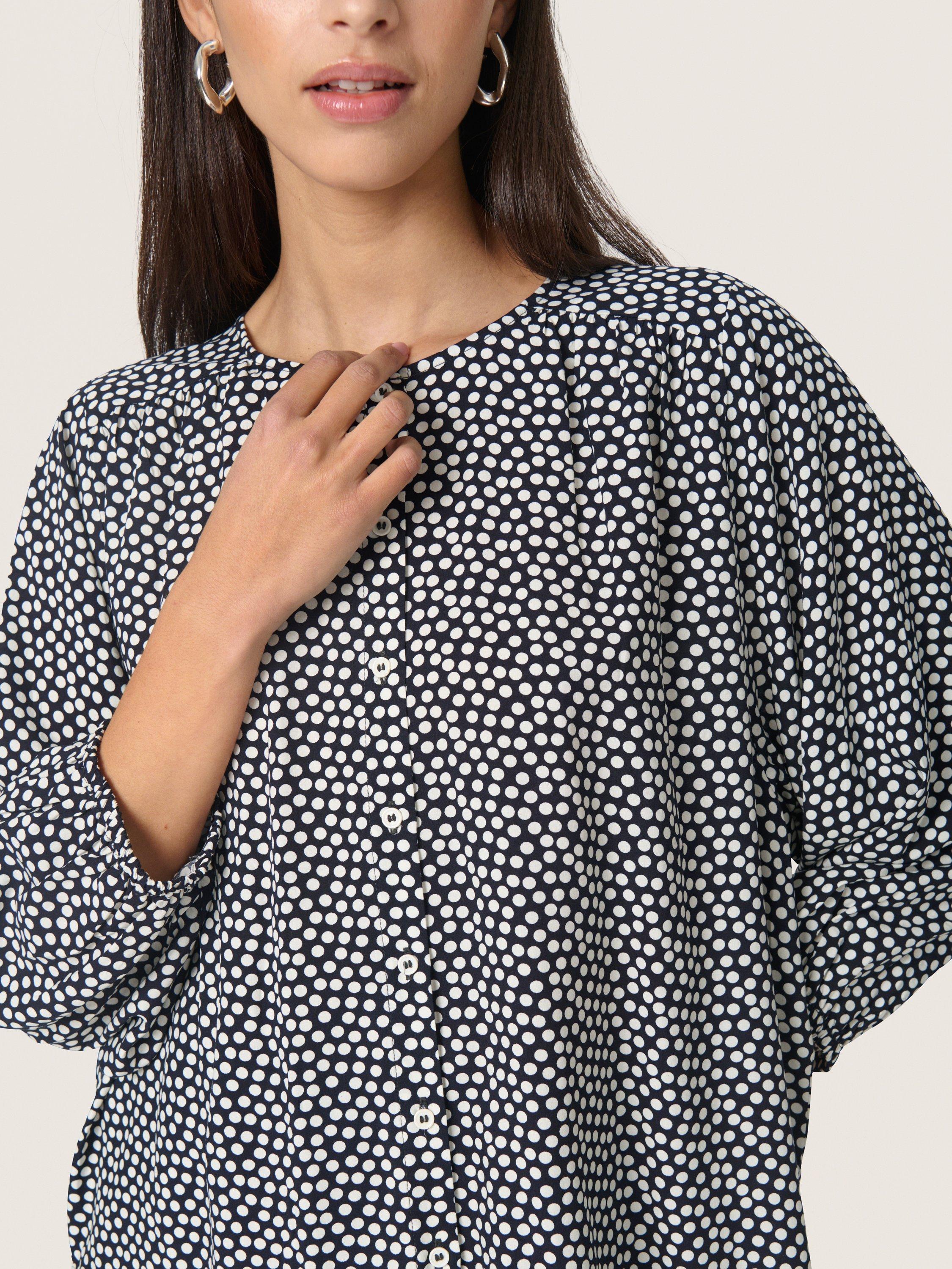 Product image 4 of 6, which shows Soaked In Luxury Arjana Polka Dot Shirt, Black/White, XS
