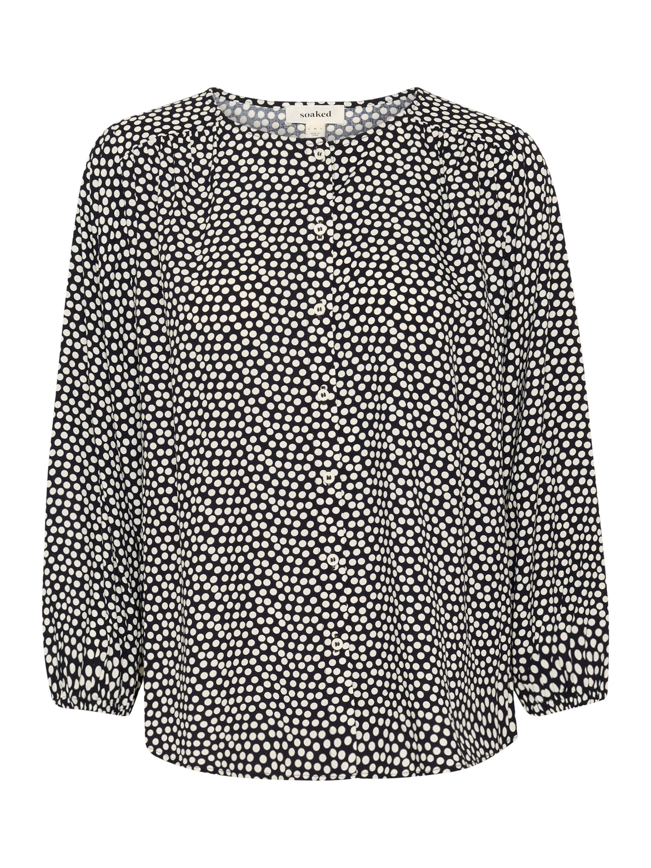 Product image 5 of 6, which shows Soaked In Luxury Arjana Polka Dot Shirt, Black/White, XS