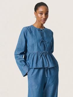 Soaked In Luxury Chamy Chambray Peplum Hem Top, Mid Blue, Mid Blue