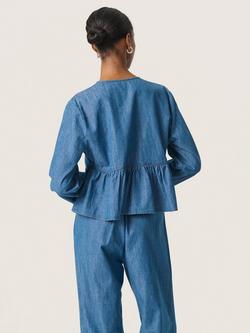 Soaked In Luxury Chamy Chambray Peplum Hem Top, Mid Blue - view 2, Mid Blue