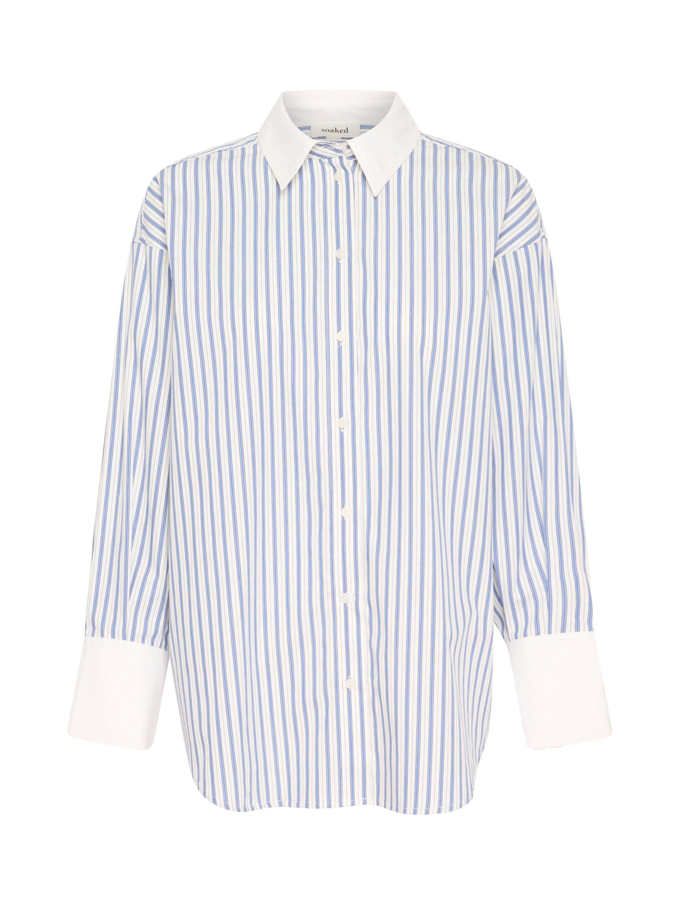 Product image 1 of 2, which shows Soaked In Luxury Mimilou Stripe Shirt, Blue/White, XS