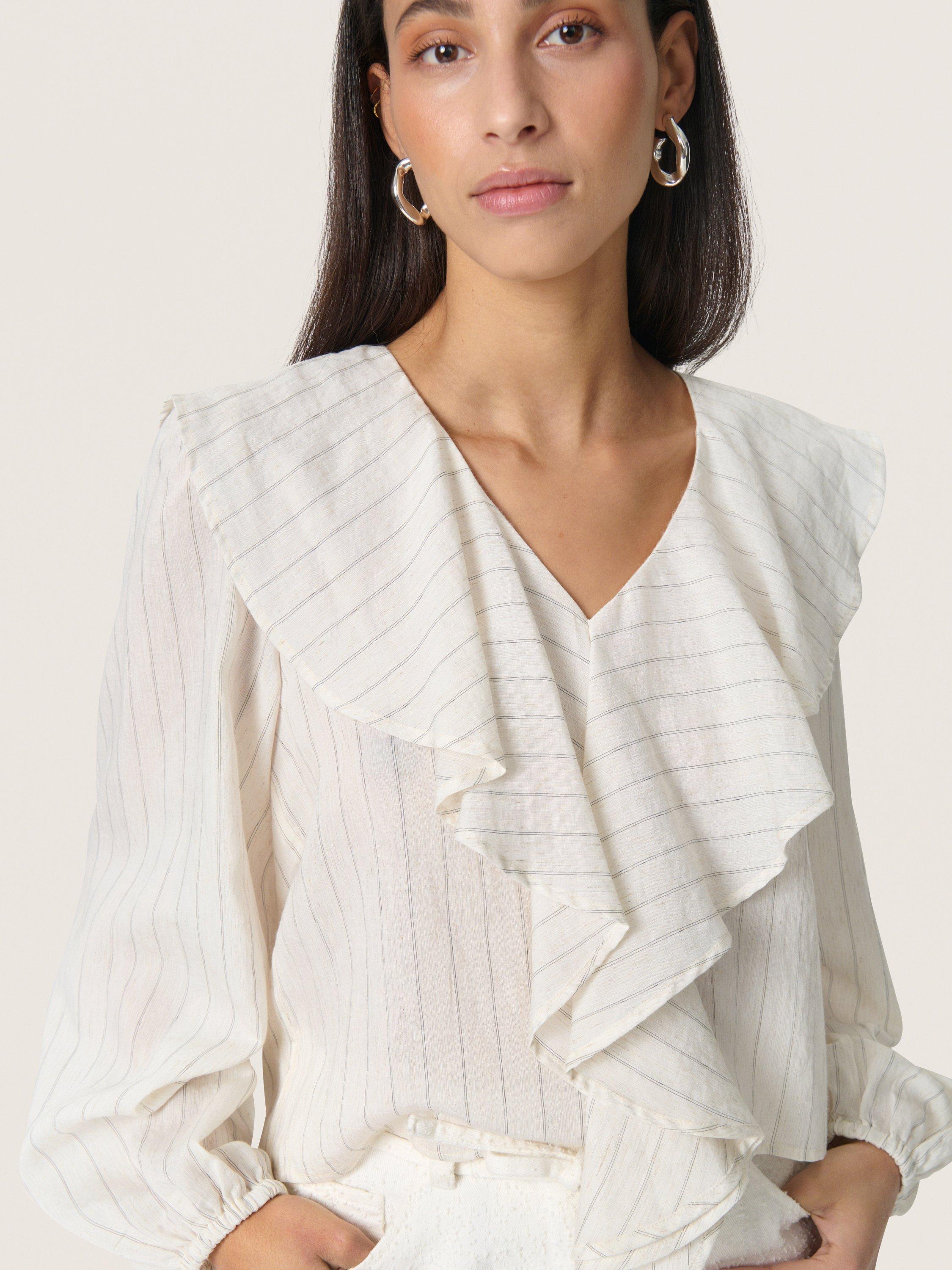 Product image 4 of 6, which shows Soaked In Luxury Roya Ruffle Top, Natural Beige, XS