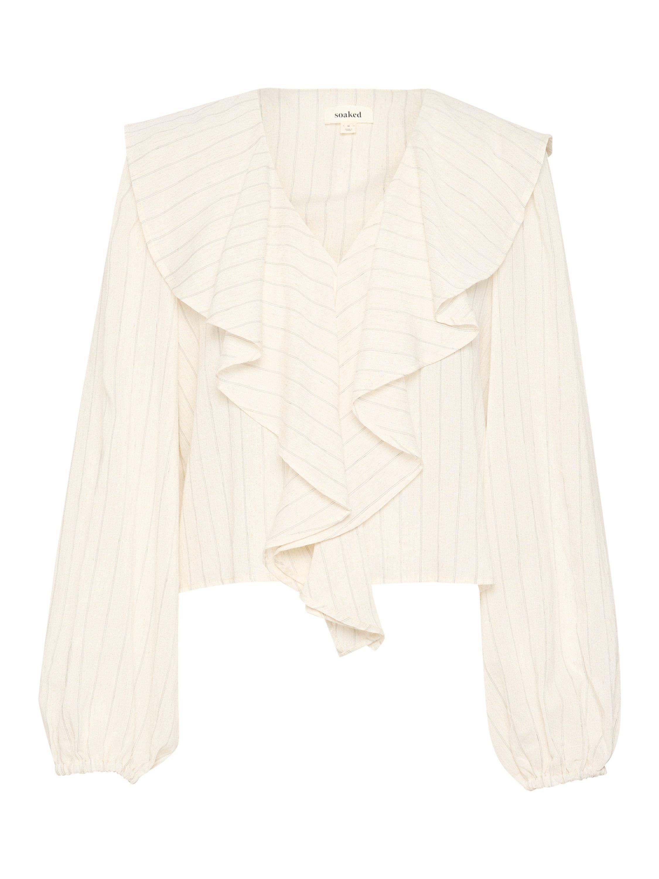 Product image 5 of 6, which shows Soaked In Luxury Roya Ruffle Top, Natural Beige, XS