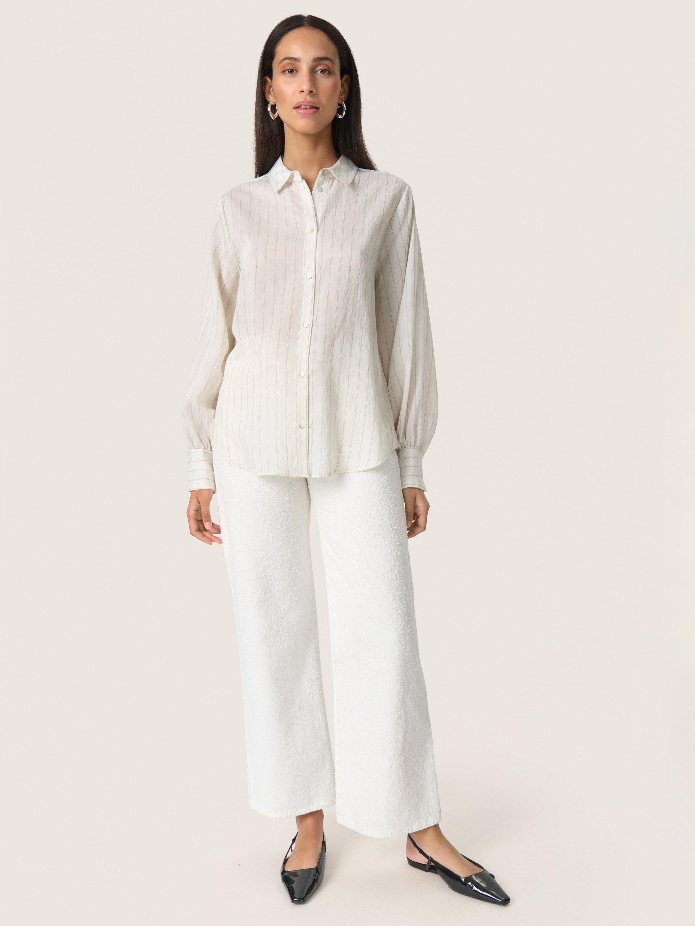 Product image 3 of 6, which shows Soaked In Luxury Roya Stripe Shirt, Natural Beige, S