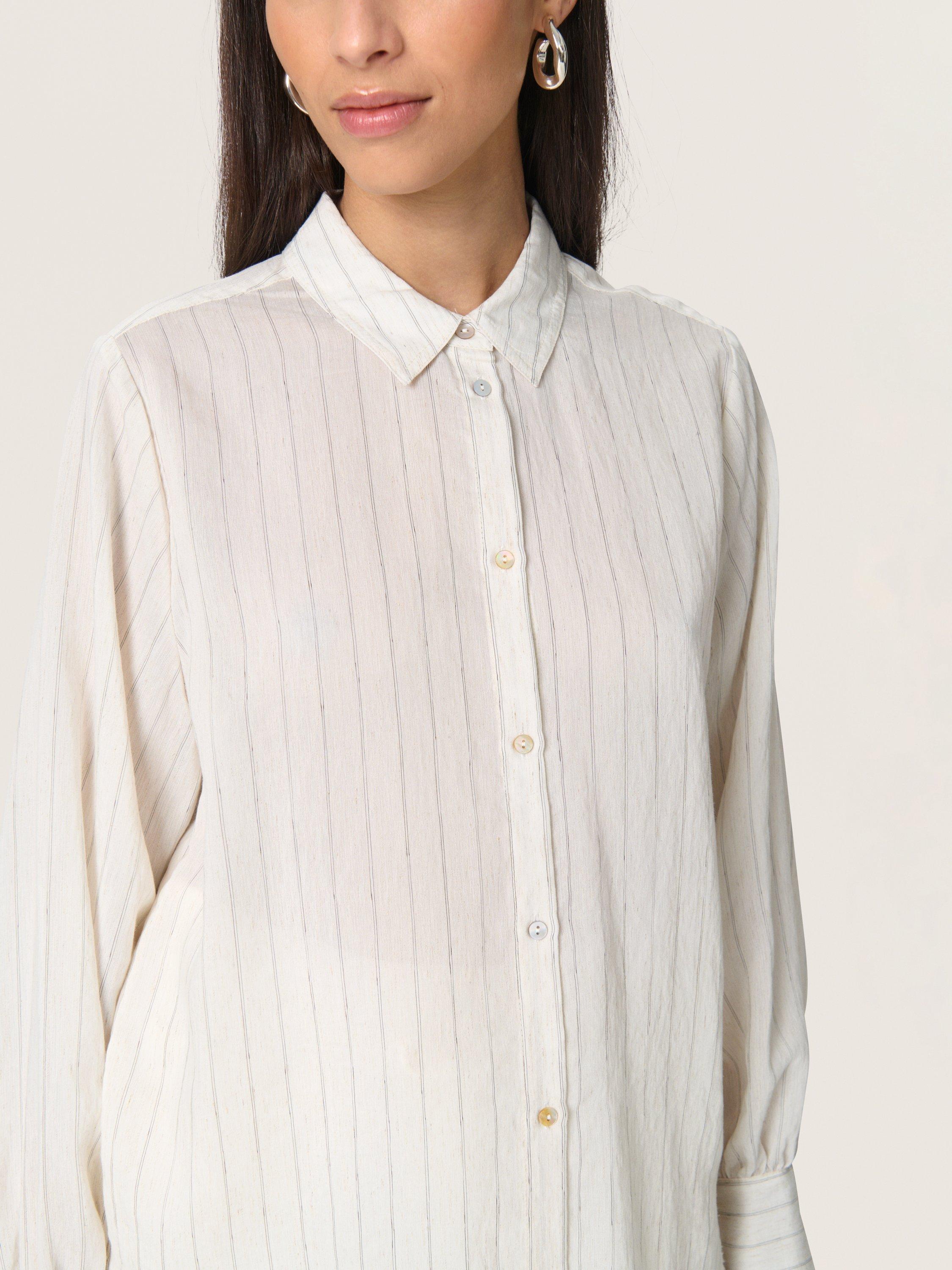Product image 4 of 6, which shows Soaked In Luxury Roya Stripe Shirt, Natural Beige, S
