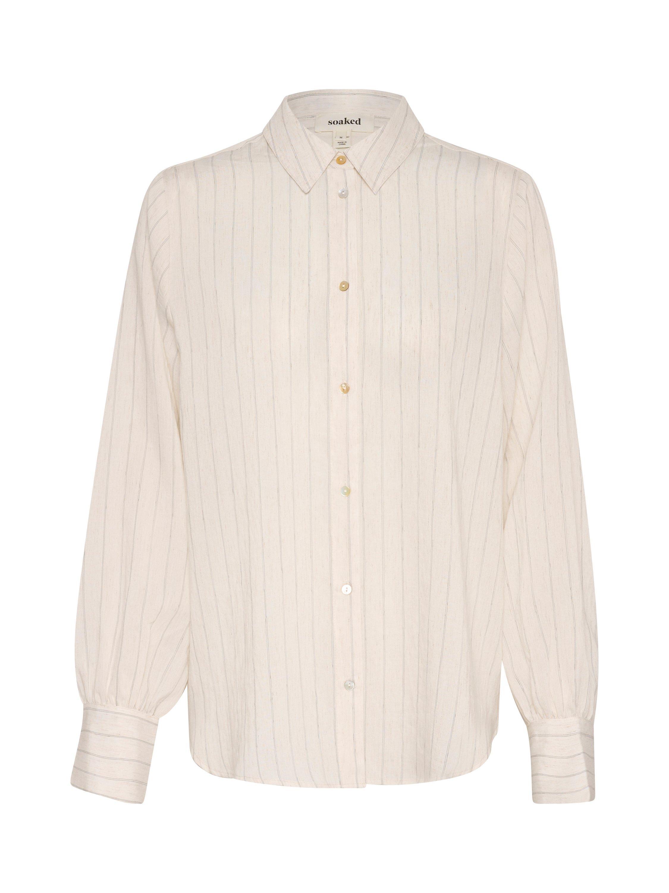 Product image 5 of 6, which shows Soaked In Luxury Roya Stripe Shirt, Natural Beige, S
