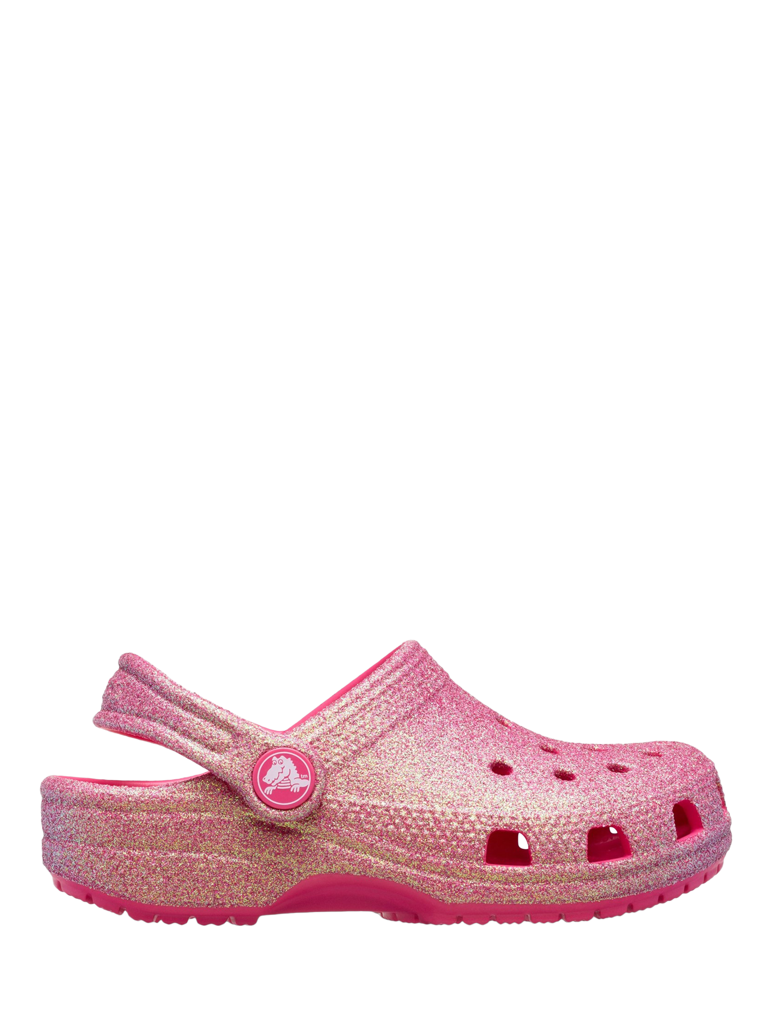 Product image 1 of 6, which shows Crocs Kids' Classic Glitter Clogs, Dragon Fruit, 11 Jnr