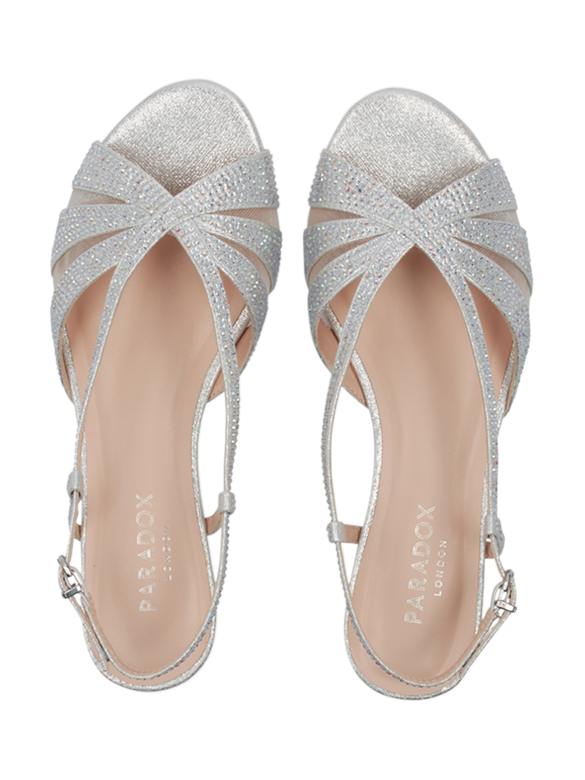 Product image 3 of 6, which shows Paradox London Juliette Embellished Low Heel Wedge Sandals, Silver, 3