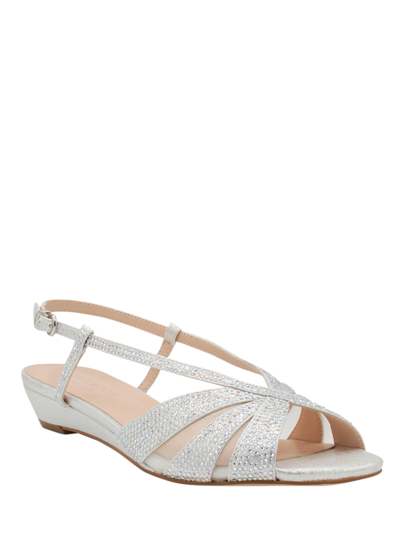 Product image 4 of 6, which shows Paradox London Juliette Embellished Low Heel Wedge Sandals, Silver, 3