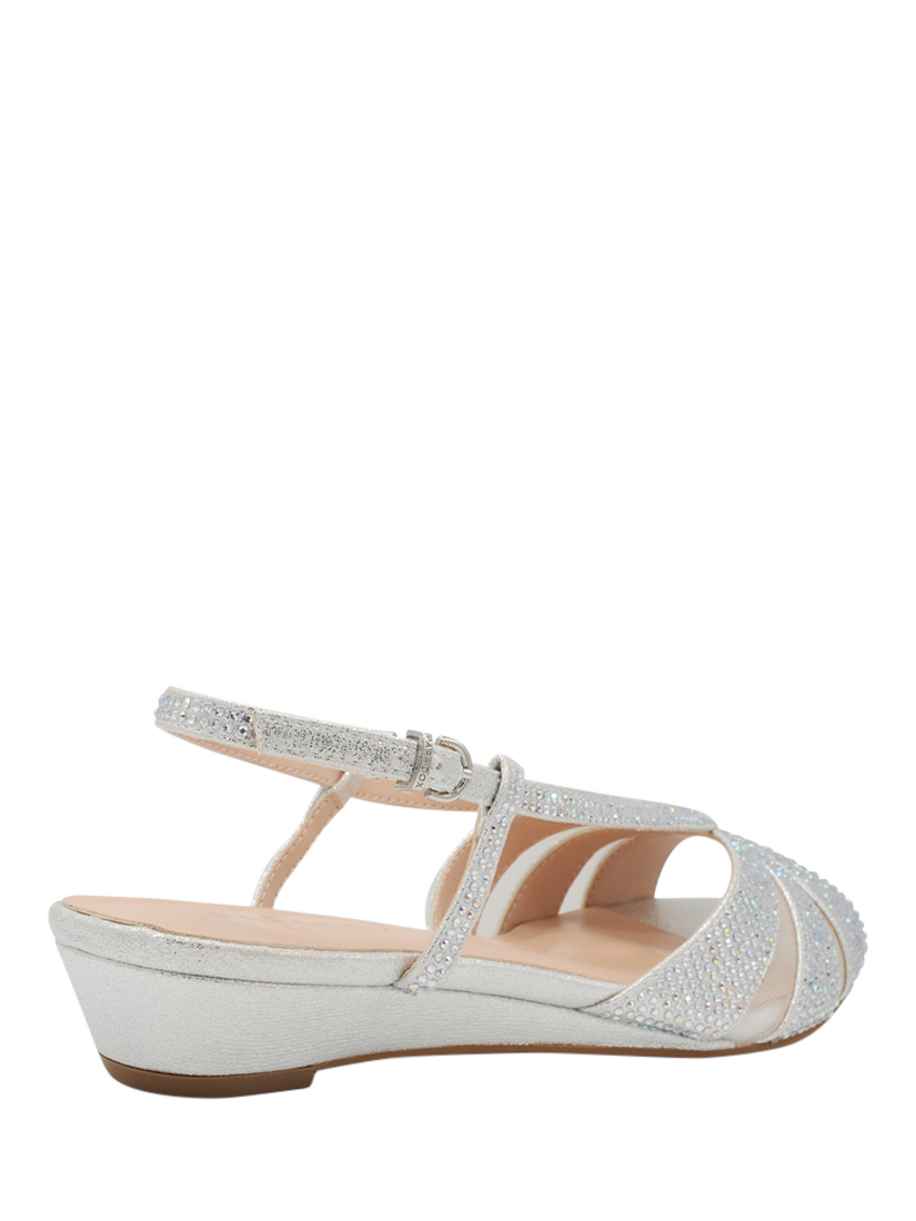 Product image 5 of 6, which shows Paradox London Juliette Embellished Low Heel Wedge Sandals, Silver, 3