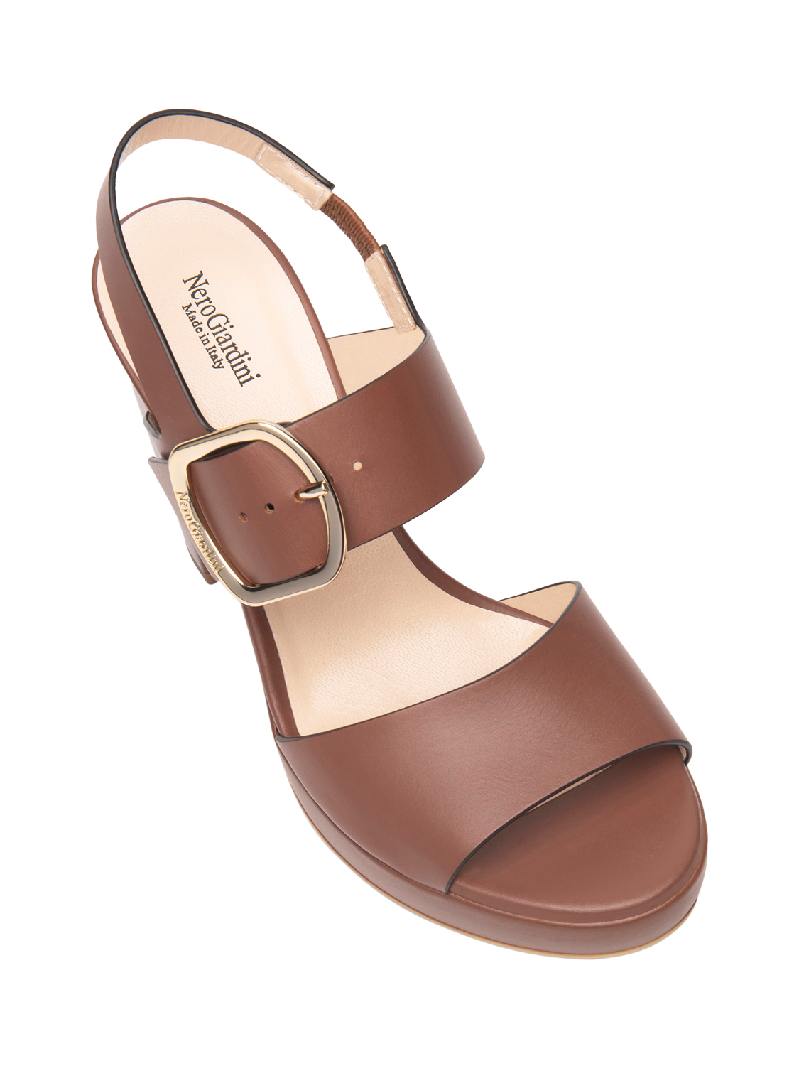 Product image 4 of 4, which shows NeroGiardini Astana Leather Platform Heeled Sandals, Brown, 3