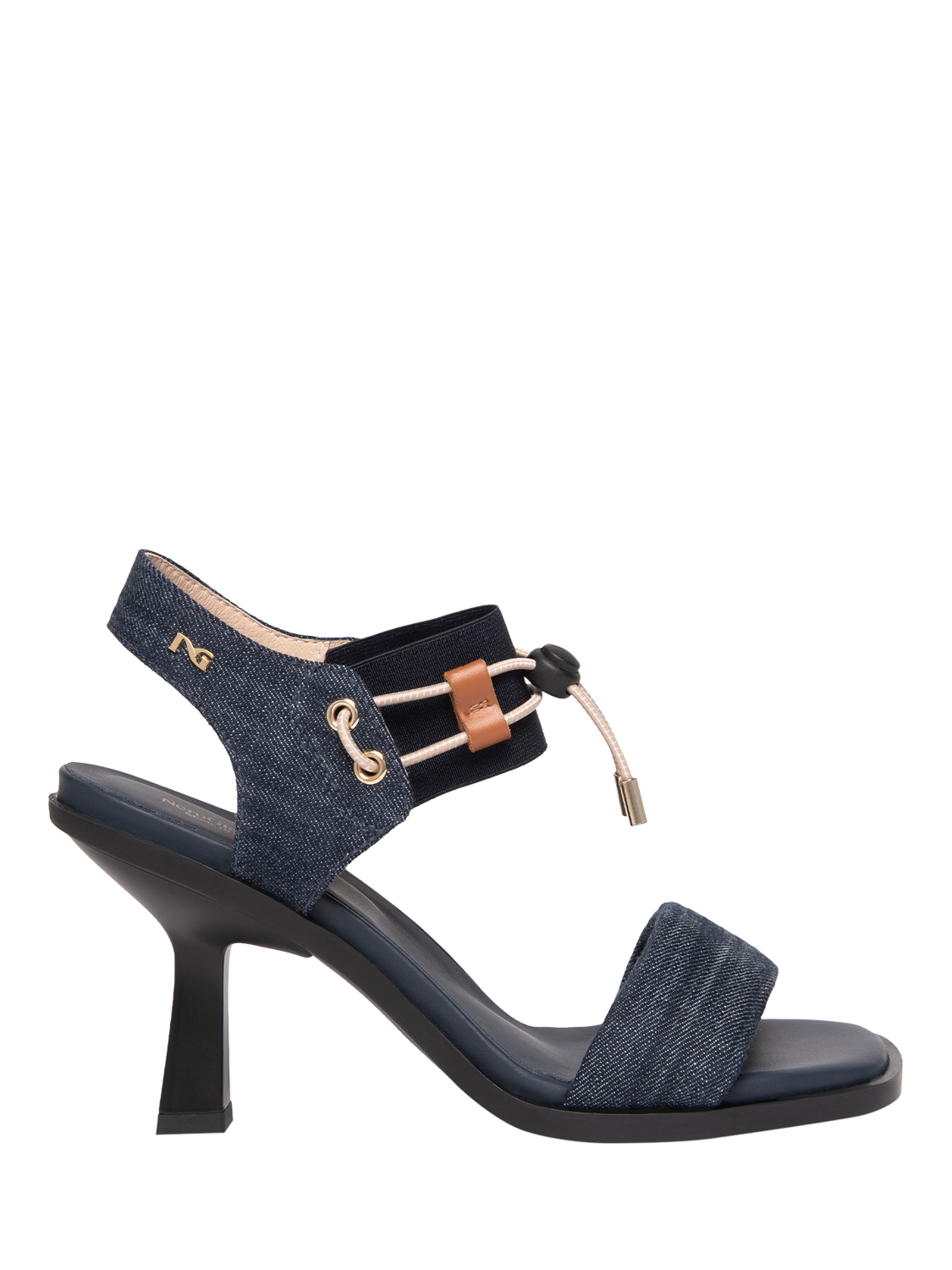 Product image 1 of 4, which shows NeroGiardini Enna Denim Heeled Strappy Sandals, Denim, 3