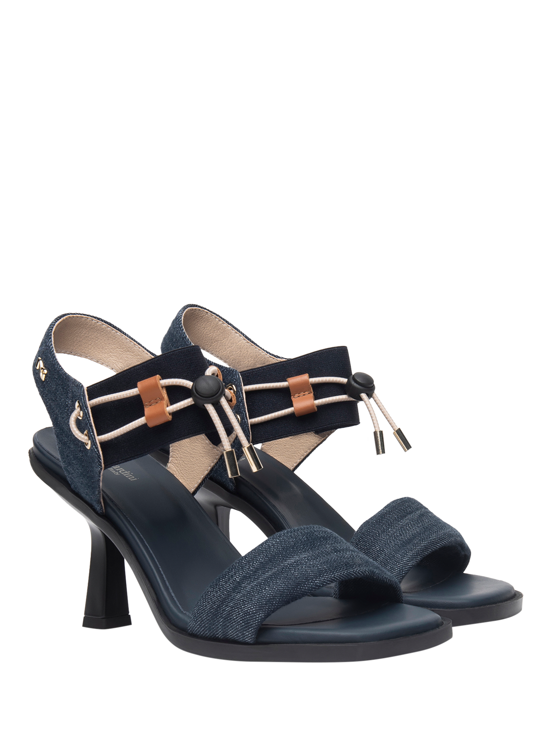 Product image 2 of 4, which shows NeroGiardini Enna Denim Heeled Strappy Sandals, Denim, 3