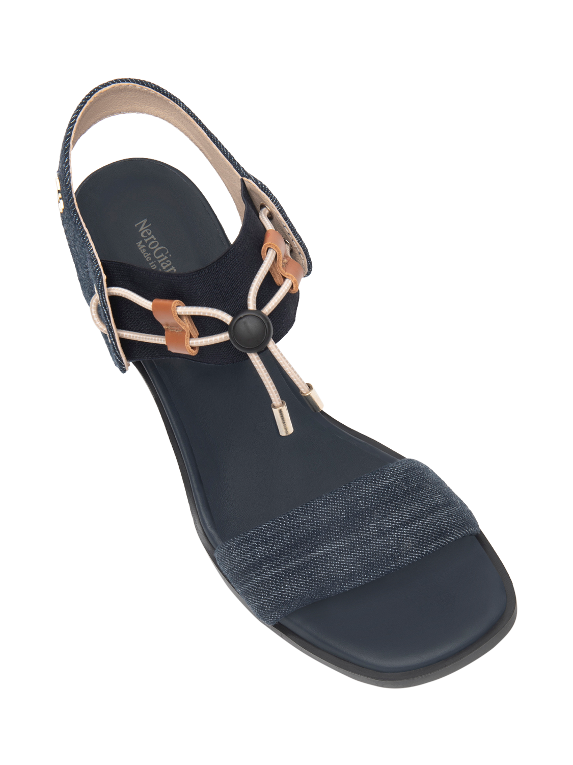 Product image 4 of 4, which shows NeroGiardini Enna Denim Heeled Strappy Sandals, Denim, 3