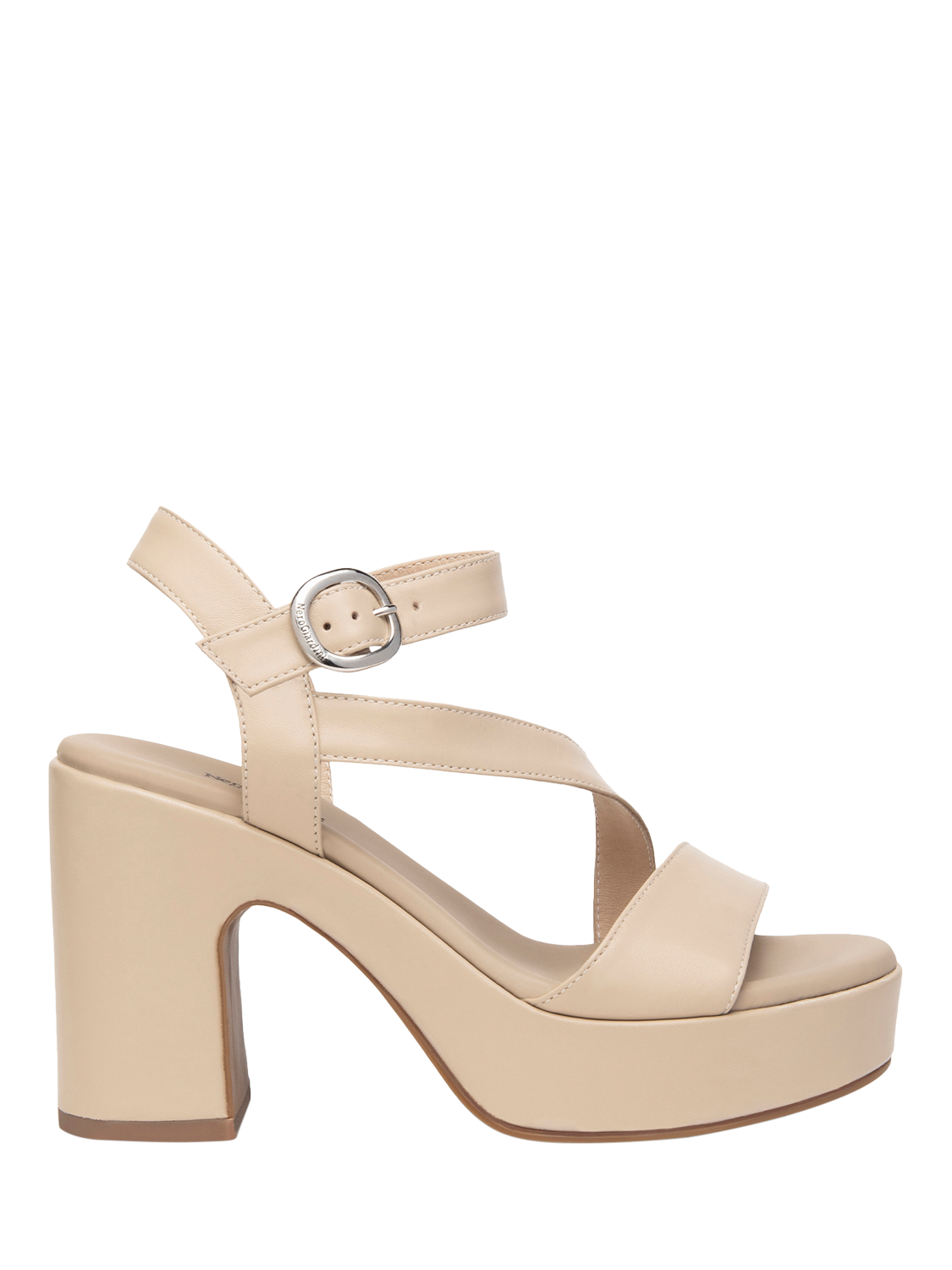 Product image 1 of 4, which shows NeroGiardini Moena Leather Chunky Block Heeled Sandals, Beige, 7