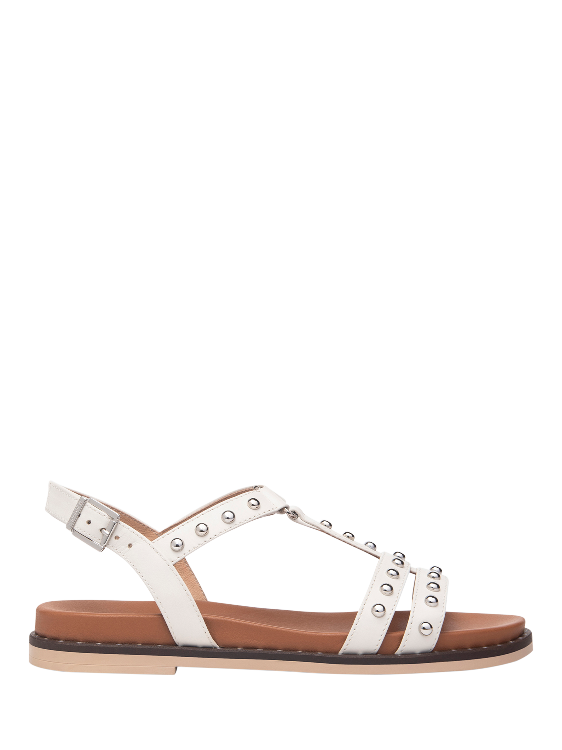Product image 1 of 4, which shows NeroGiardini Teulada Leather Studded Sandals, Cream, 3