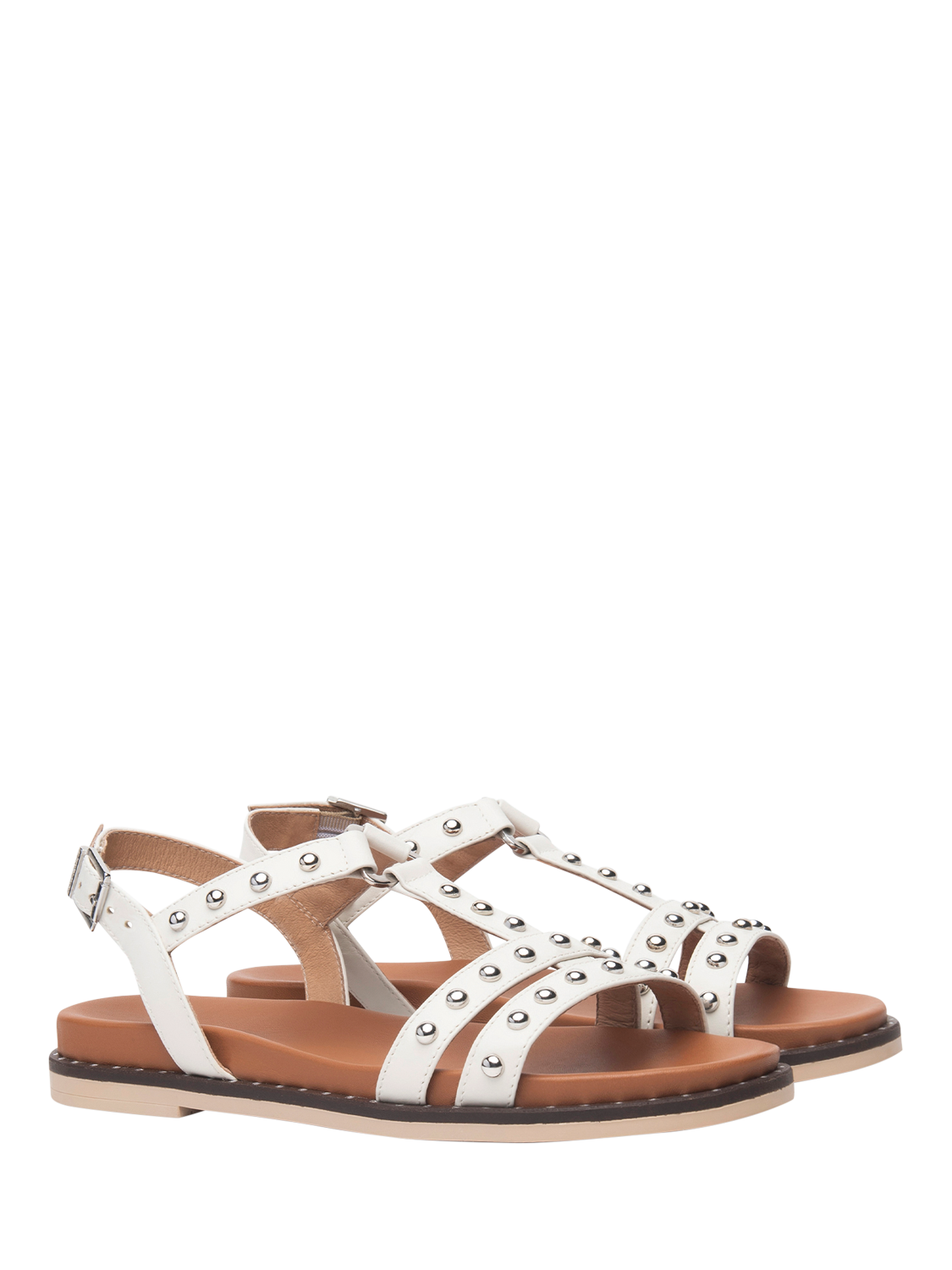 Product image 2 of 4, which shows NeroGiardini Teulada Leather Studded Sandals, Cream, 3