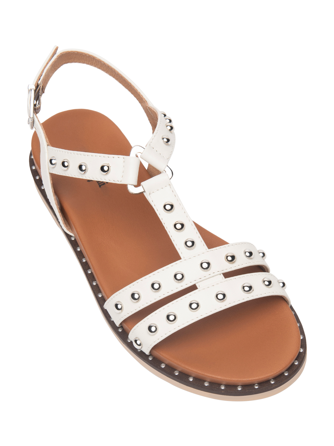 Product image 4 of 4, which shows NeroGiardini Teulada Leather Studded Sandals, Cream, 3