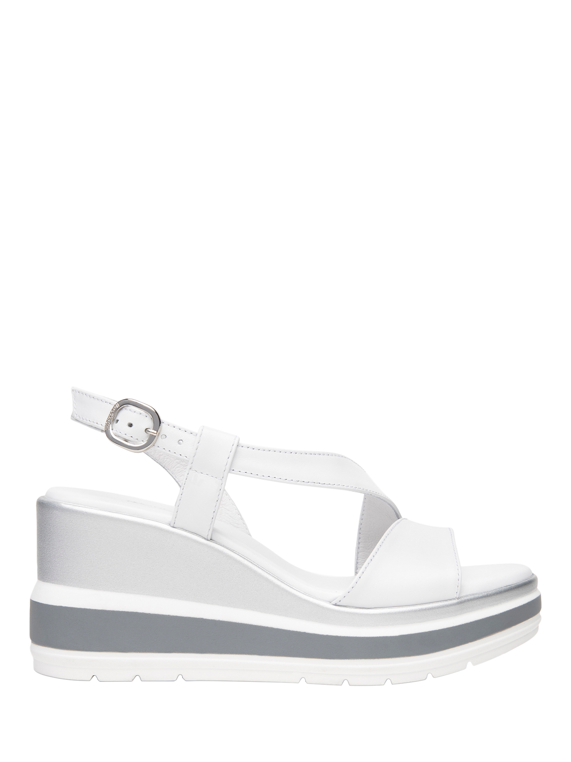 Product image 1 of 4, which shows NeroGiardini Ussita Leather Wedge Heeled Sandals, White, 5