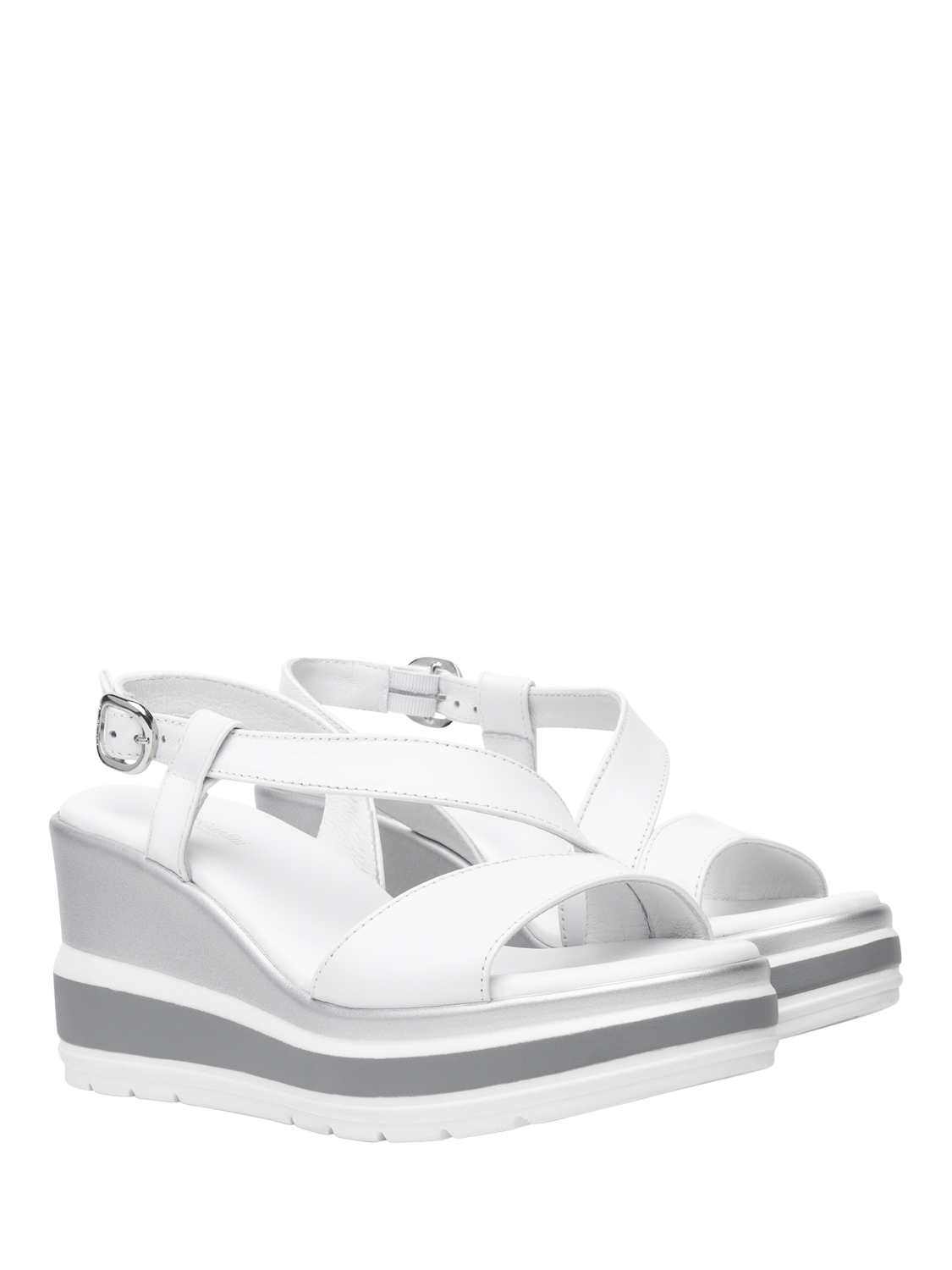 Product image 2 of 4, which shows NeroGiardini Ussita Leather Wedge Heeled Sandals, White, 5