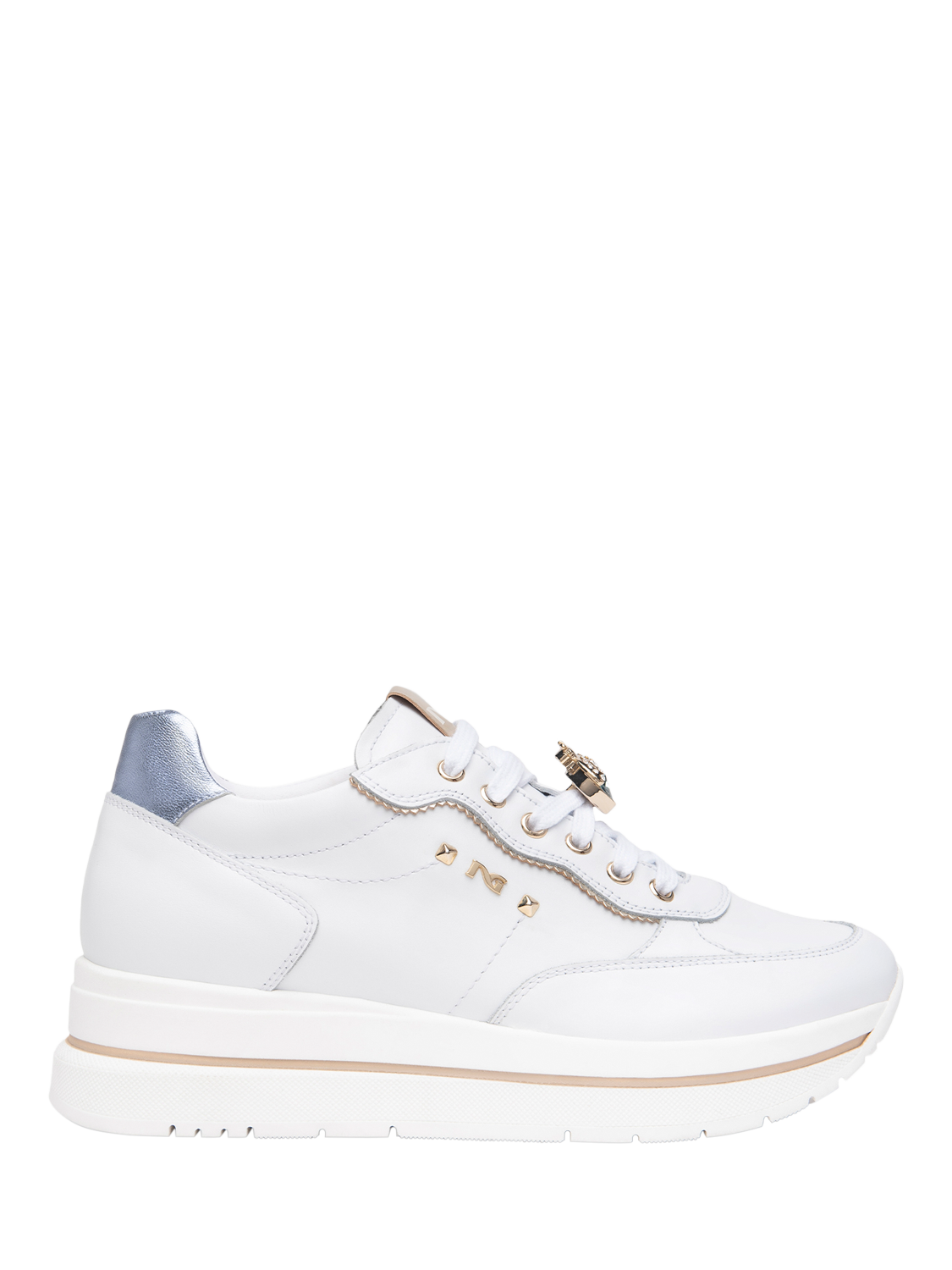 Product image 1 of 4, which shows NeroGiardini Corvara Leather Platform Trainers, White, 3
