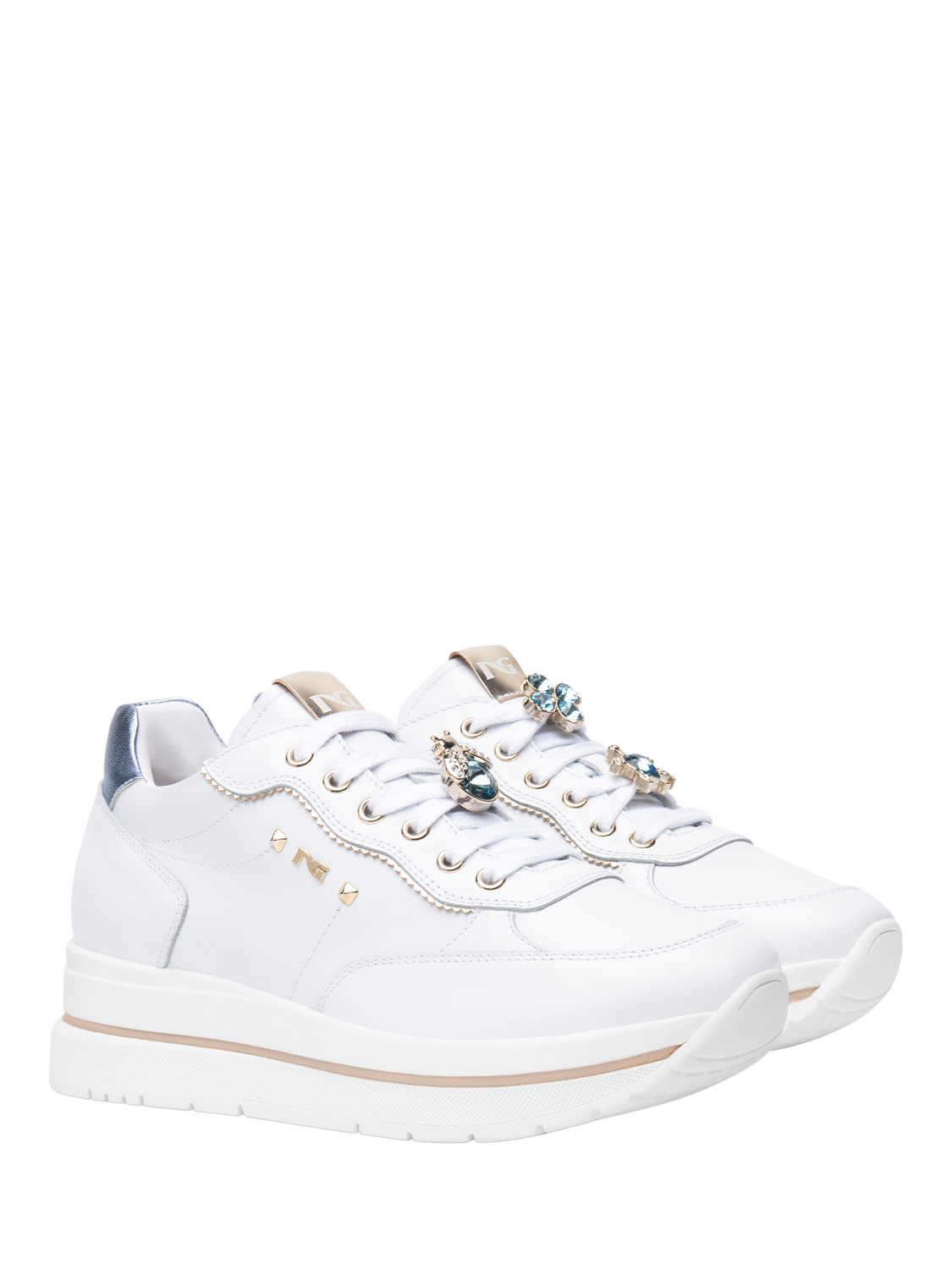Product image 2 of 4, which shows NeroGiardini Corvara Leather Platform Trainers, White, 3
