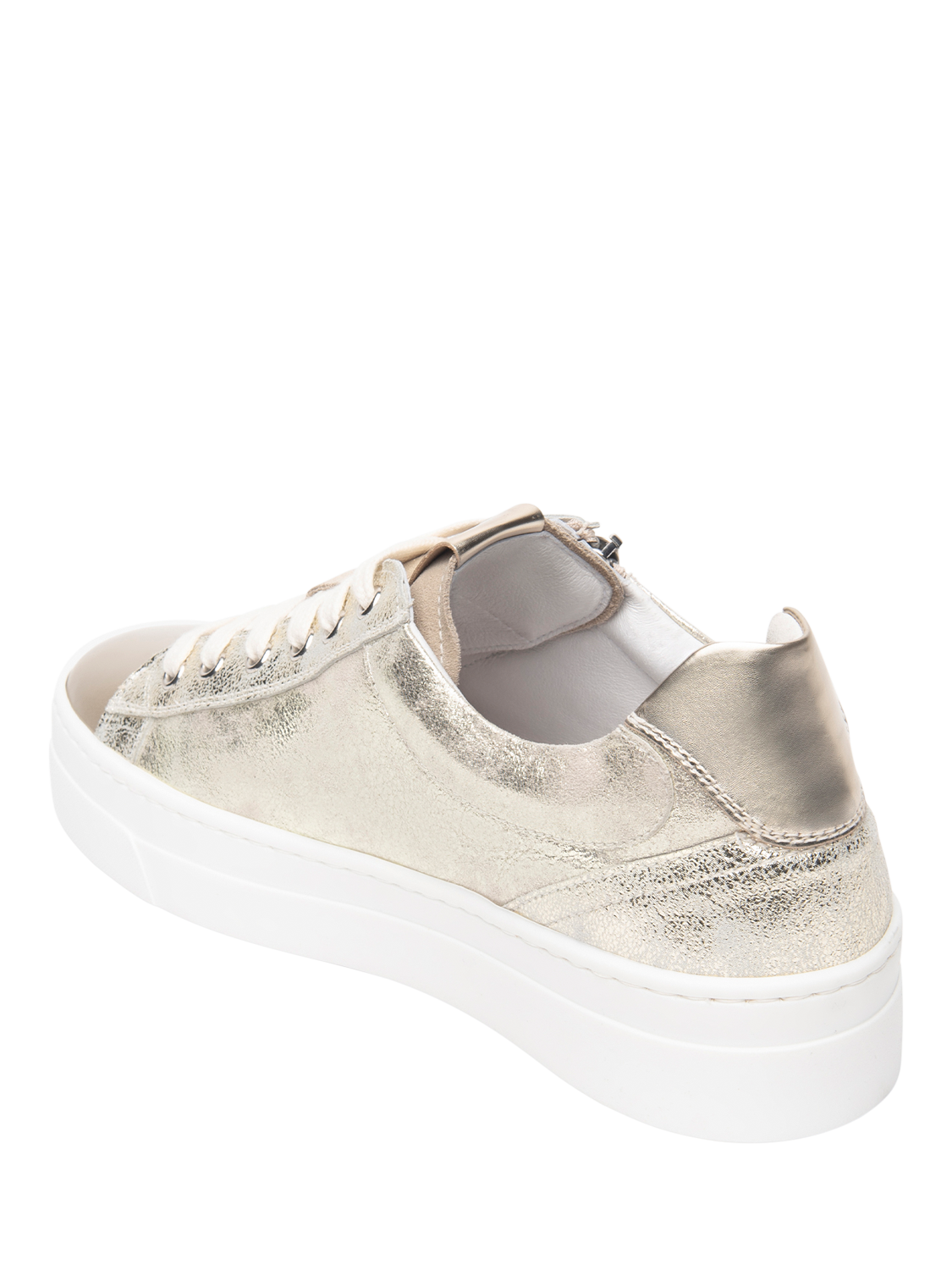 Product image 3 of 4, which shows NeroGiardini Genova Metallic Leather Lazer Cut Sparkle Trainers, Gold, 2