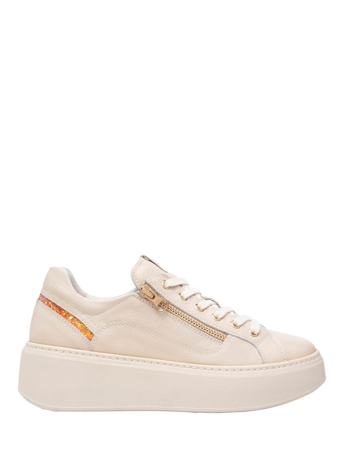 Product image 1 of 4, which shows NeroGiardini Guatemala Leather Chunky Platform Trainers, Cream, 3