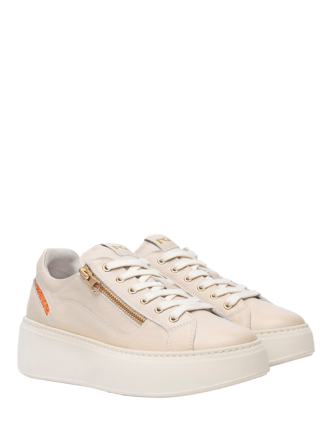 Product image 2 of 4, which shows NeroGiardini Guatemala Leather Chunky Platform Trainers, Cream, 3