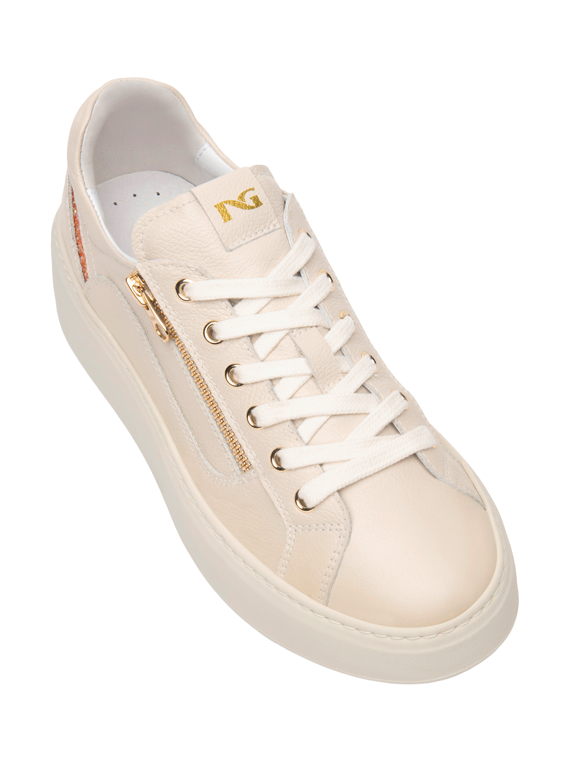Product image 4 of 4, which shows NeroGiardini Guatemala Leather Chunky Platform Trainers, Cream, 3