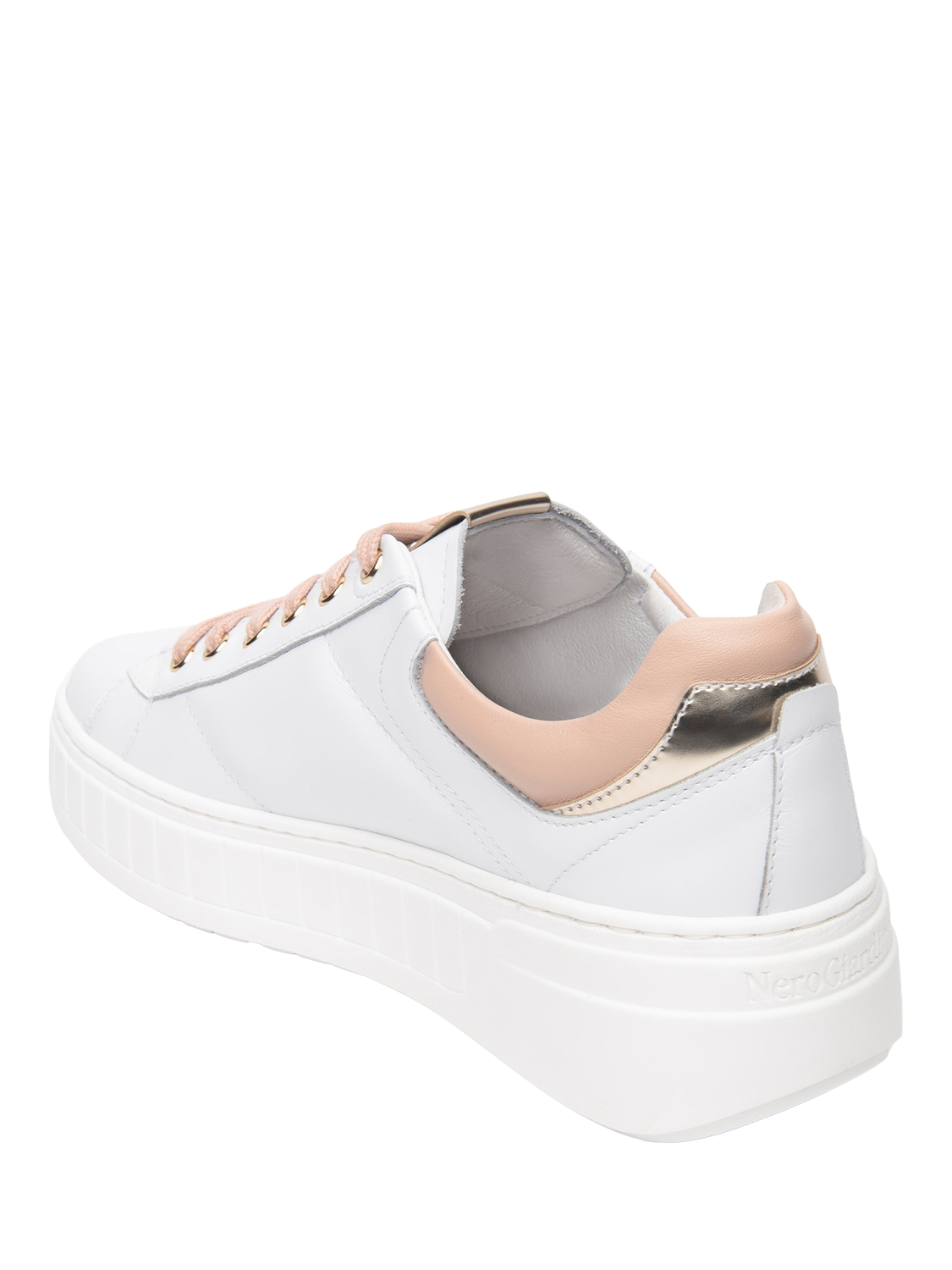 Product image 3 of 4, which shows NeroGiardini Specchia Leather Platform Trainers, White, 4