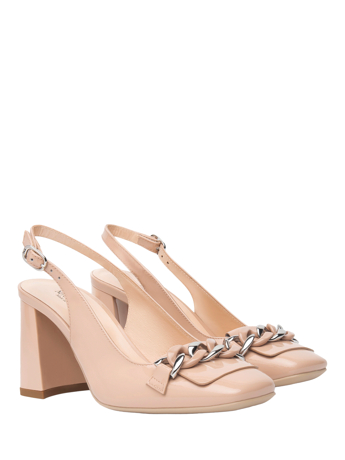 Product image 2 of 4, which shows NeroGiardini Aria Patent Leather Square Block Heeled Courts, Pink, 2