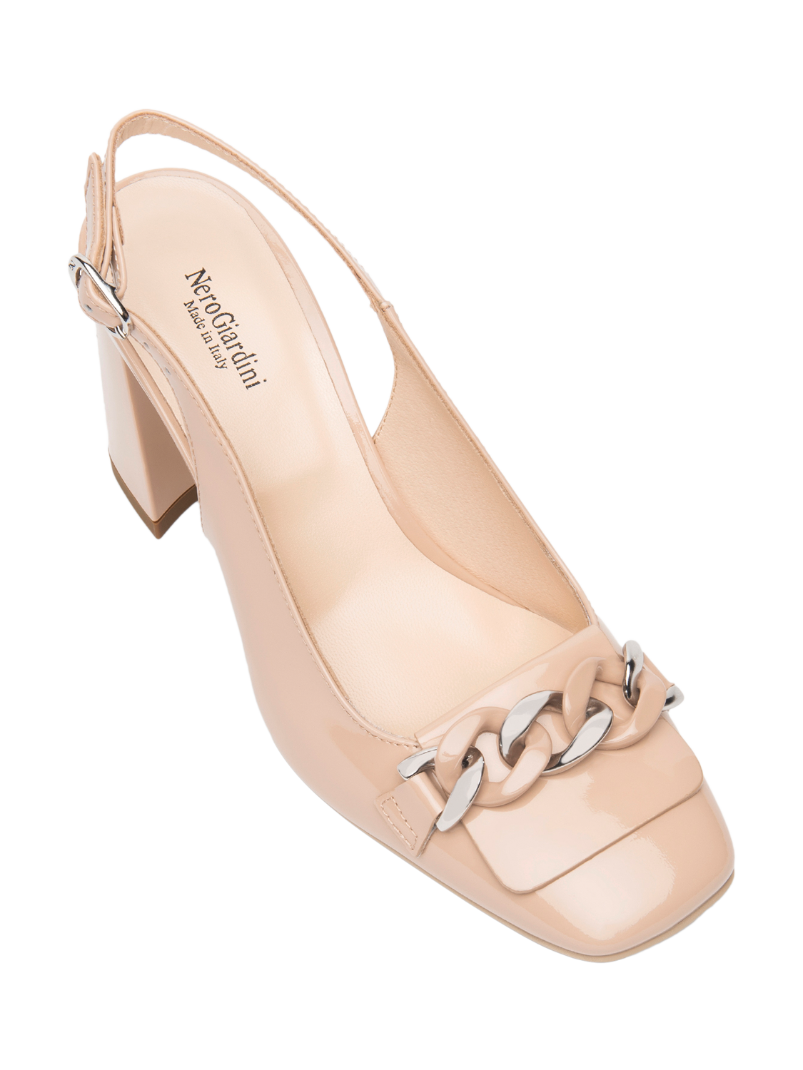 Product image 4 of 4, which shows NeroGiardini Aria Patent Leather Square Block Heeled Courts, Pink, 2
