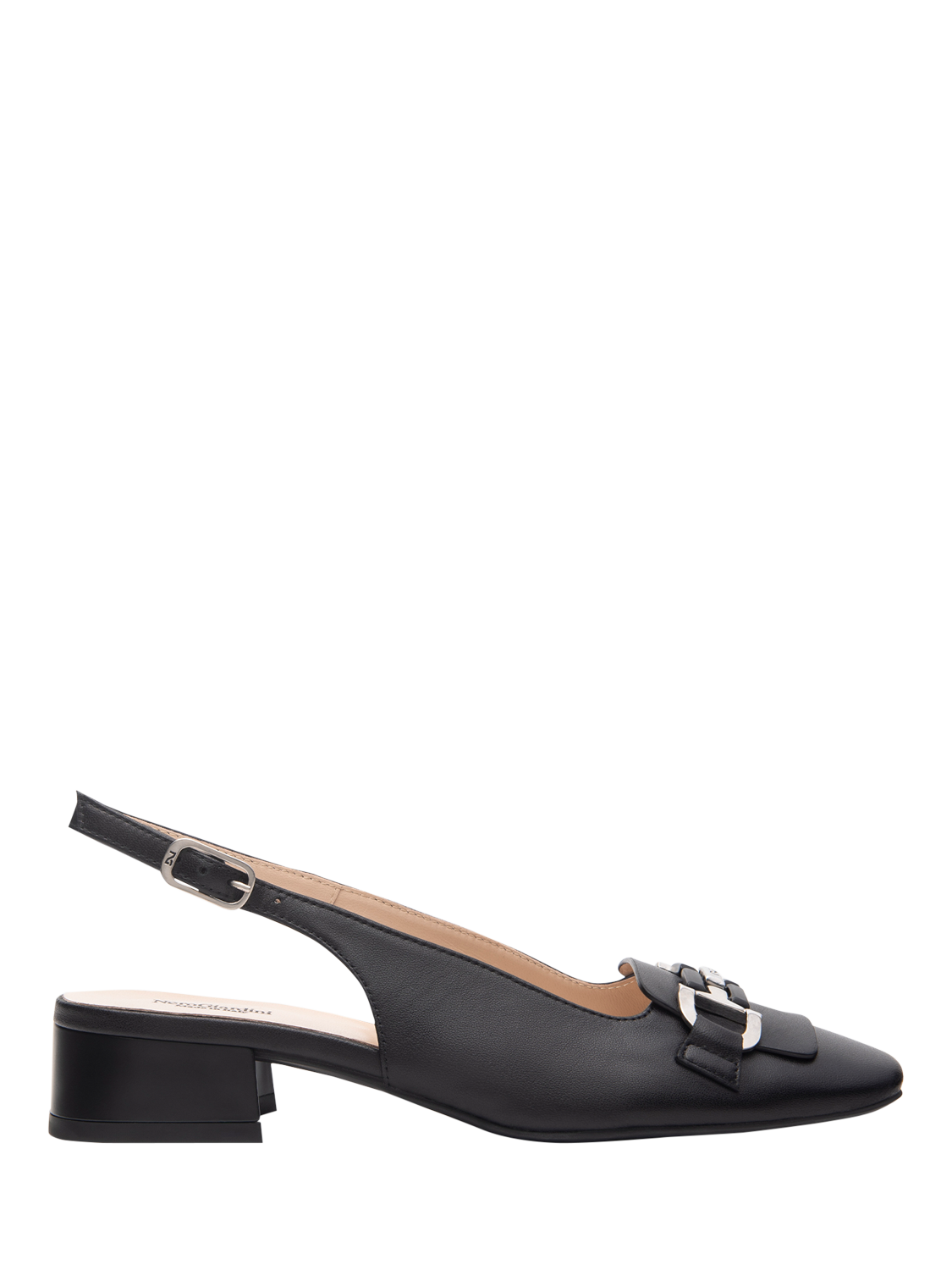 Product image 1 of 4, which shows NeroGiardini Genik Leather Square Slingback Courts, Black, 4