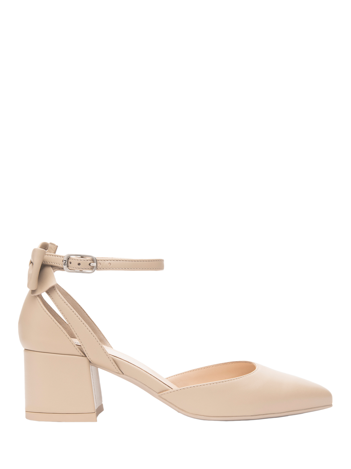 Product image 1 of 4, which shows NeroGiardini Tenna Leather Bow Detail Block Heeled Sandals, Cream, 3