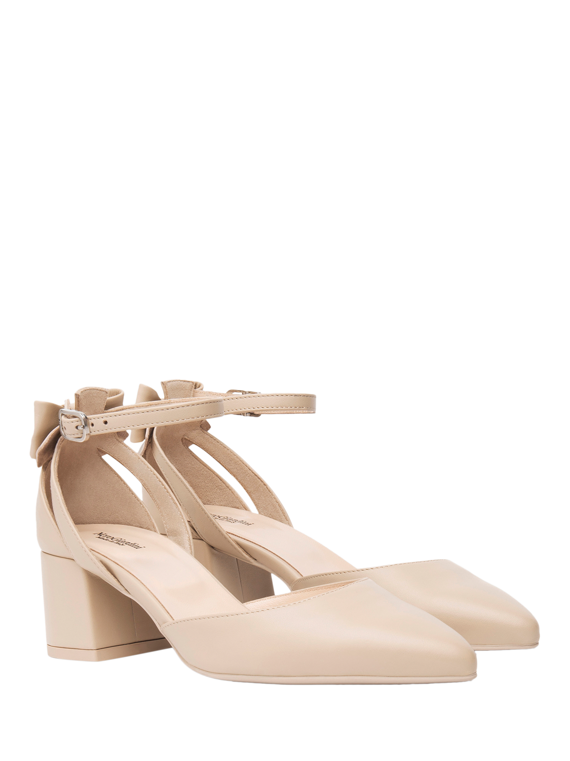 Product image 2 of 4, which shows NeroGiardini Tenna Leather Bow Detail Block Heeled Sandals, Cream, 3