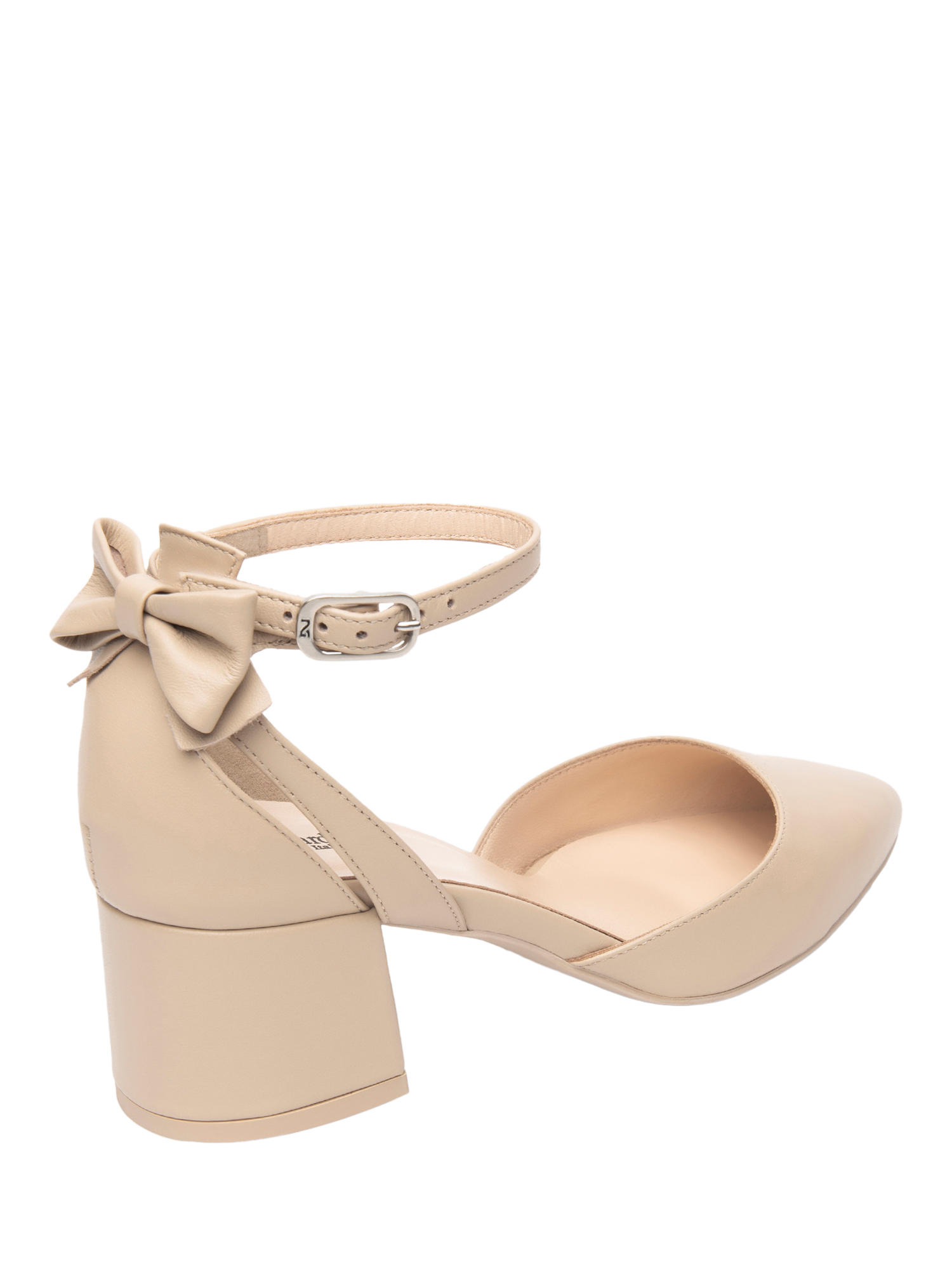 Product image 3 of 4, which shows NeroGiardini Tenna Leather Bow Detail Block Heeled Sandals, Cream, 3